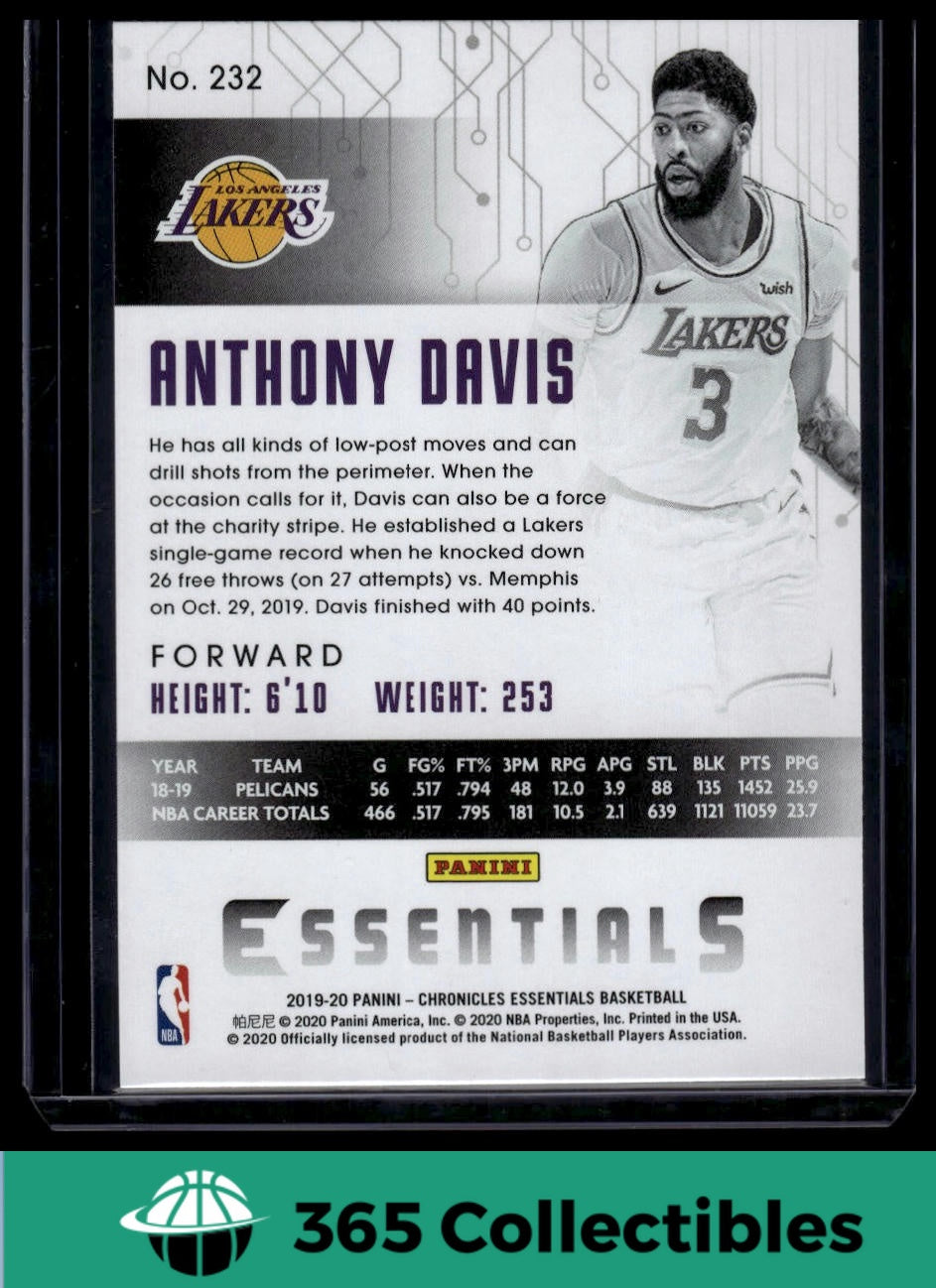 2019-20 Panini Chronicles Anthony Davis Pink #232 Basketball Card - Los Angeles Lakers NBA Collectible for Fans & Memorabilia Enthusiasts - Perfect for Trading, Display, and Gifts
