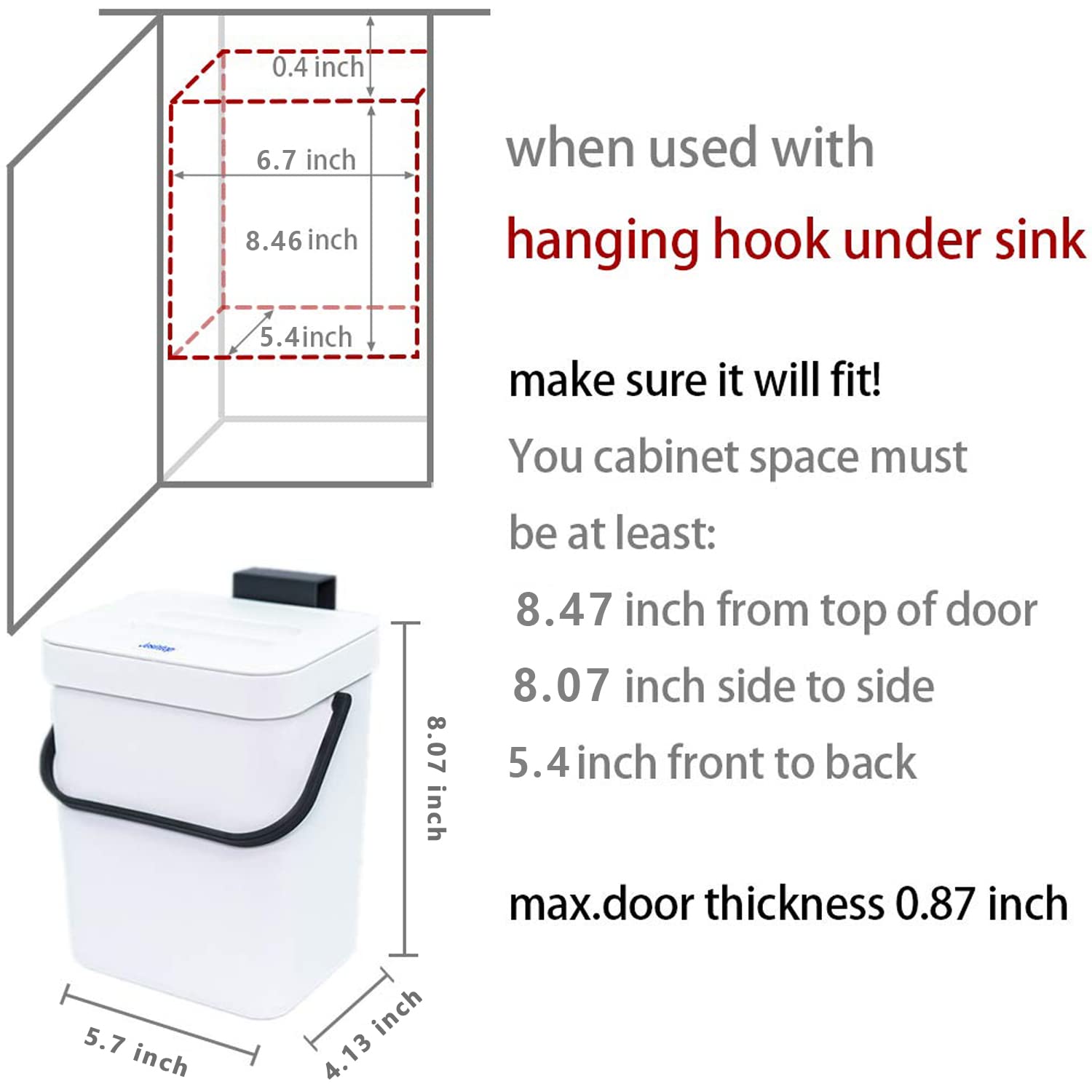 Eco-Friendly Compost Caddy with Detachable Handle – 3L/0.8 Gal Countertop Bin with Lid – Small Plastic Waste Basket for Kitchen, Office, RV & Refrigerator – Perfect for Food Scraps, Organic Waste & Sustainable Living (White)