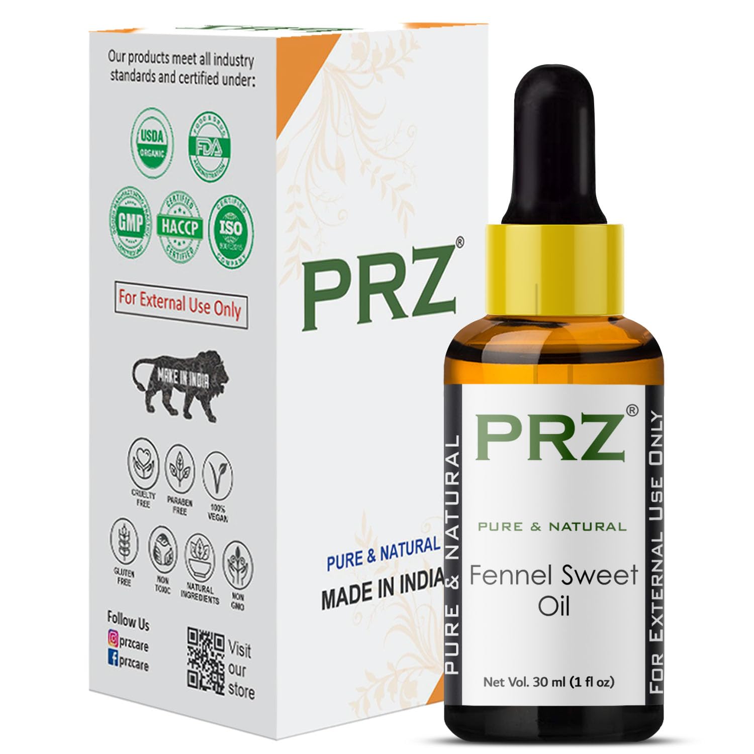 PRZ Fennel Sweet Essential Oil - 100% Pure Natural Therapeutic Grade for Aromatherapy, Skin & Hair Care, 30ml - Perfect for Diffusers, Massage & DIY Beauty Products