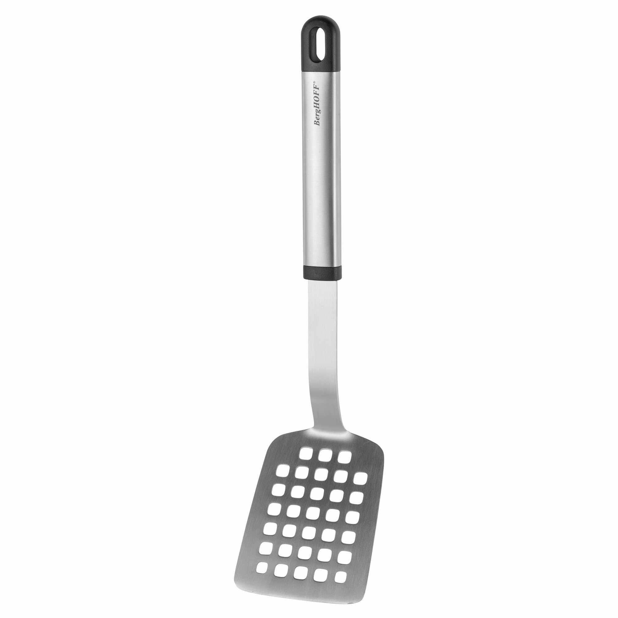 BergHOFF Essentials 8-Piece Stainless Steel Kitchen Utensil Set with Wall-Mounted Revolving Rack - Ergonomic Hollow Handle & Hanging Loop - Perfect for Small Kitchens, Cooking Gifts & Home Organization