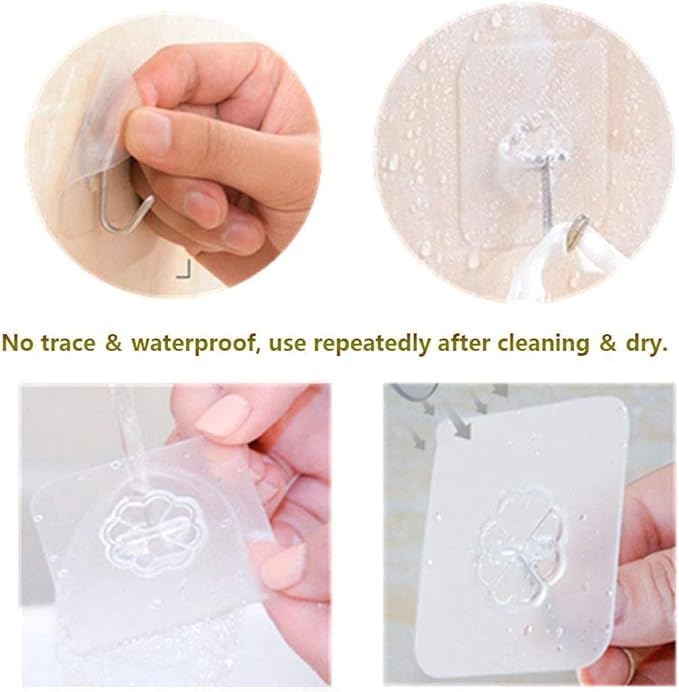 13.2LB Heavy Duty Self Adhesive Hooks - Transparent Waterproof & Oilproof Wall Hooks for Kitchen, Bathroom, Shower - Strong Adhesive Utility Hooks for Home, Office & Outdoor Use (20 Pack)