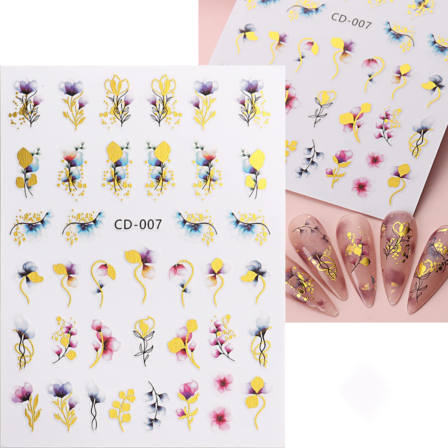 Fall Flower & Feather Nail Art Stickers - 8 Sheets Self-Adhesive Nail Decals for Women & Girls - Perfect for Autumn Nail Designs, Halloween Decorations & Party Manicures