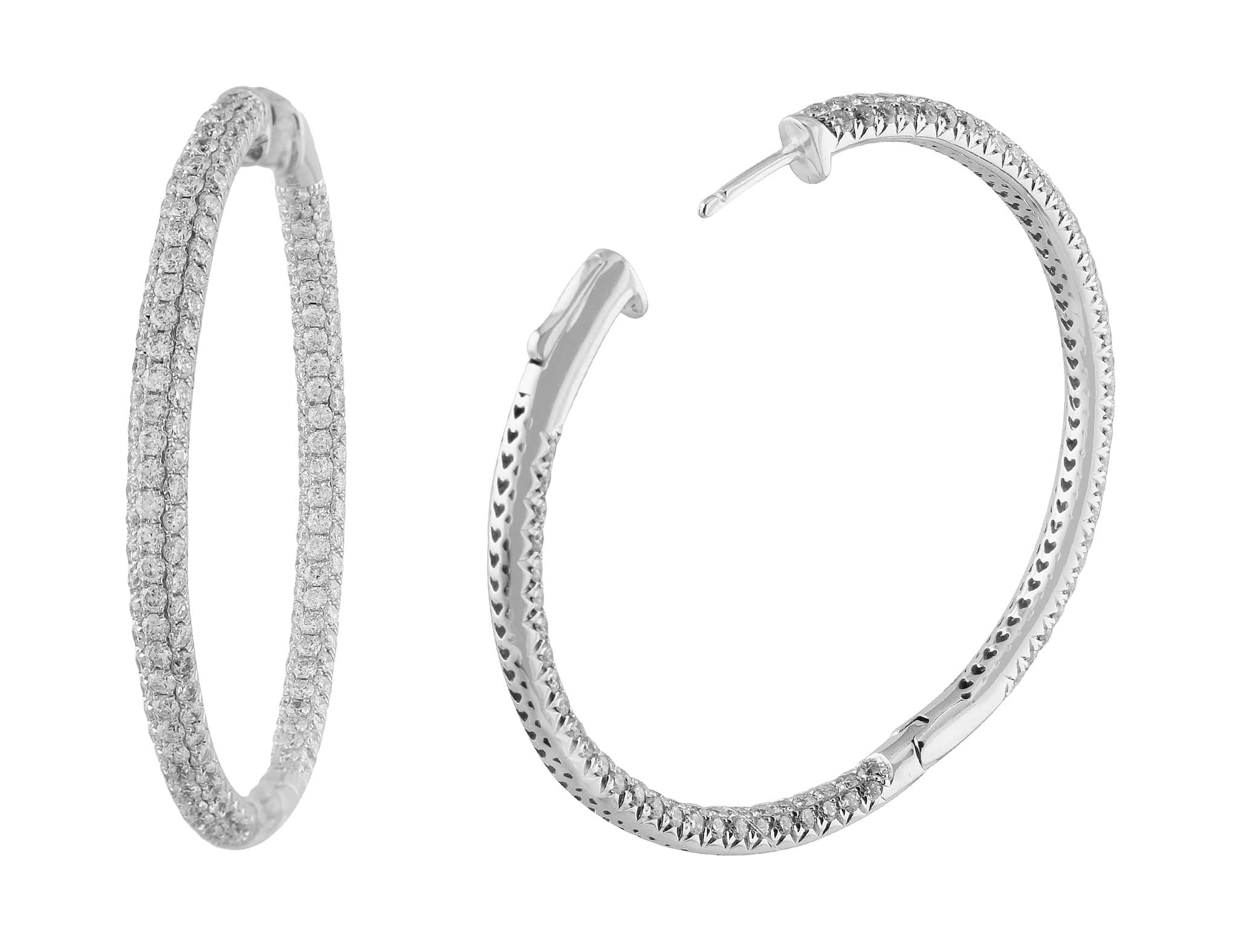 18K White Gold Large Three Row Diamond Hoop Earrings for Women - Luxury Sparkling Statement Jewelry for Parties, Weddings & Special Occasions
