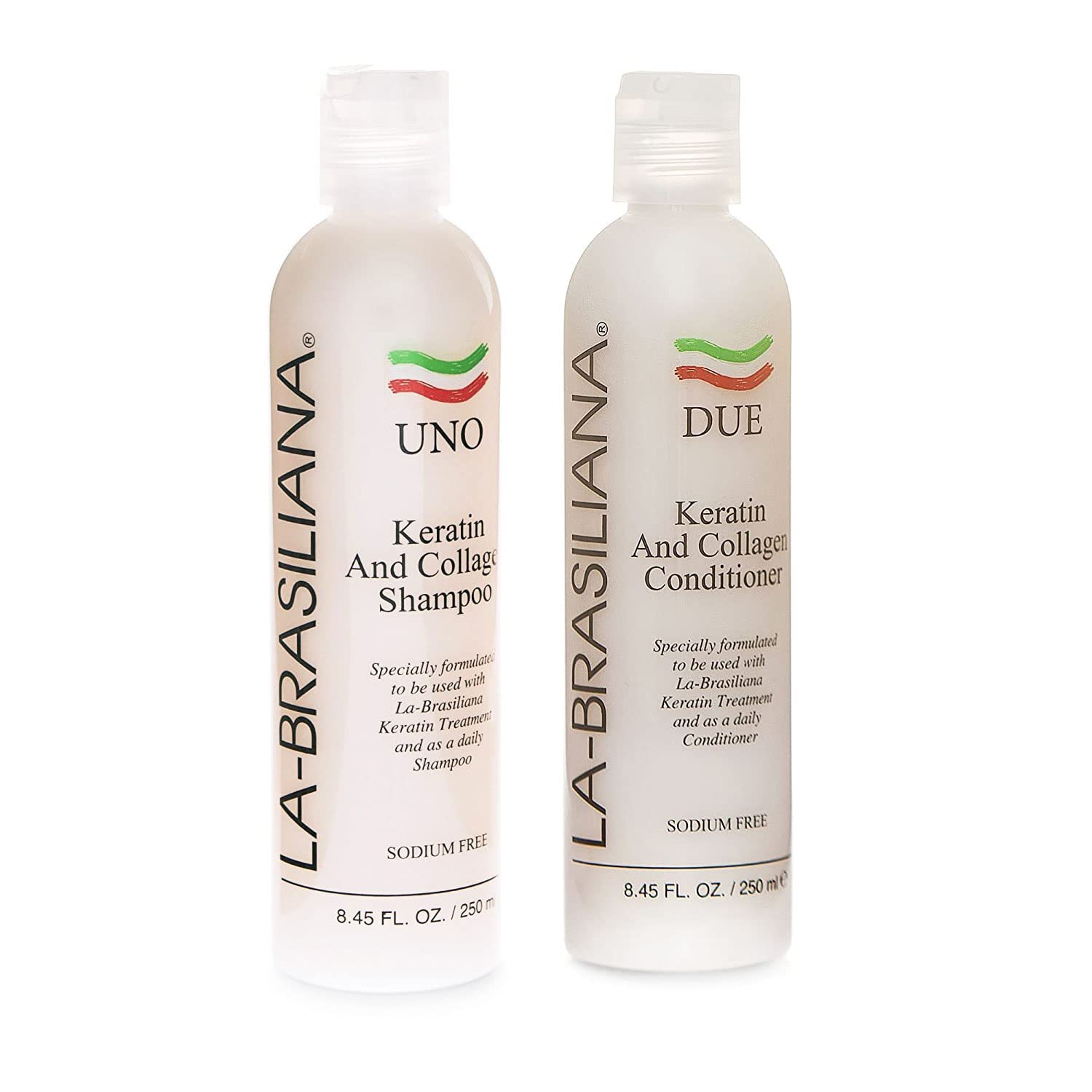 La-Brasiliana Uno Collagen Shampoo & Due Collagen Conditioner Set - 8.45 fl.oz Each - Hydrating & Repairing Hair Care for Dry, Damaged Hair - Perfect for Daily Use & Salon-Quality Results at Home