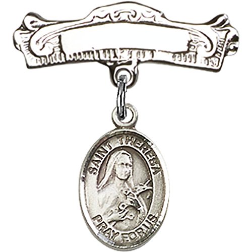 Sterling Silver Baby Badge with St. Theresa Charm - 7/8