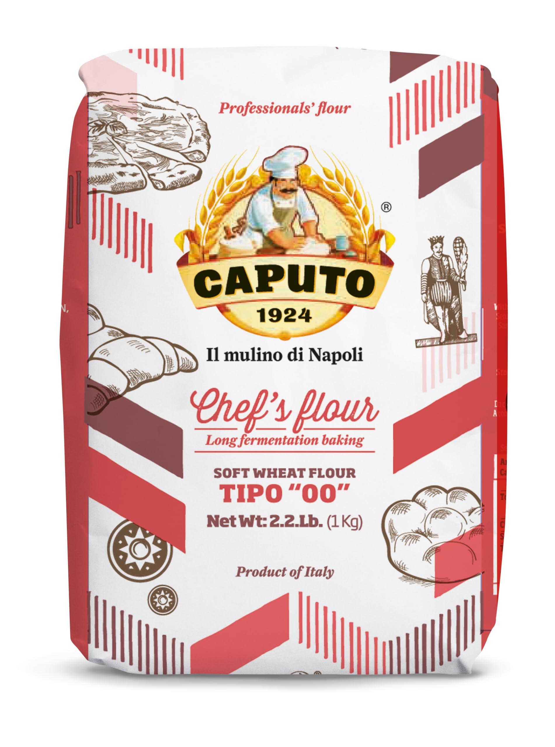 Antimo Caputo Chefs Flour 2.2 LB (Pack of 2) - Premium Italian 00 Double Zero Soft Wheat Flour for Pizza Dough, Bread & Pasta - Perfect for Homemade Italian Cooking, Baking & Restaurant Use