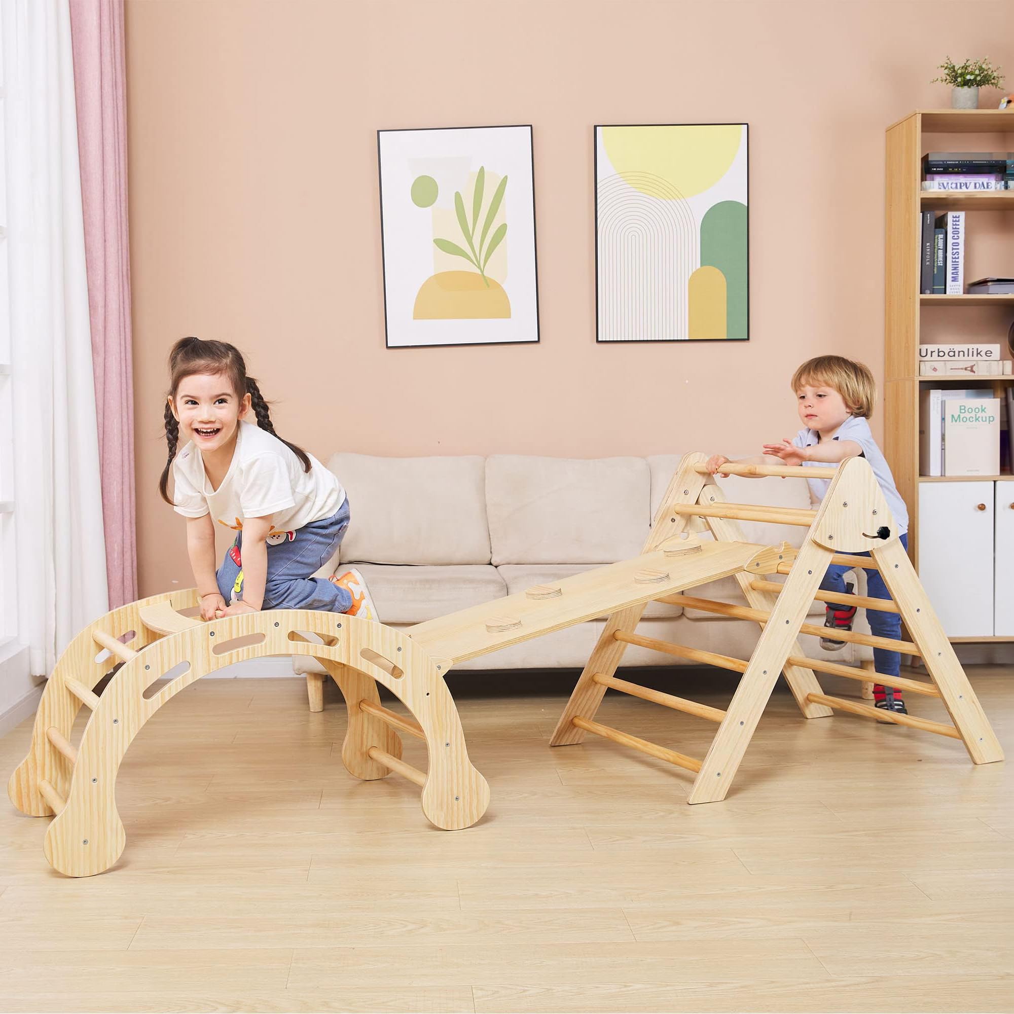 **8-in-1 Foldable Pikler Triangle Set – Montessori Climbing Gym for Toddlers 1-7 Years | Indoor & Outdoor Play Equipment with Arch & Rocker | Heavy-Duty 33LB Jungle Gym for Home, Daycare, or Backyard Play**