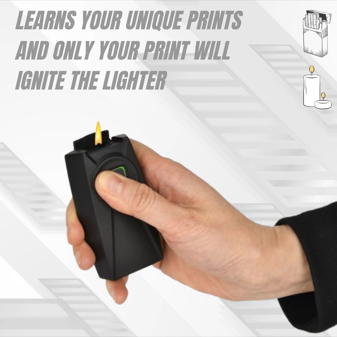GEI Black Biometric Fingerprint Pocket Lighter - 1 Pack, Windproof & Refillable - Perfect for Camping, Hiking, and Outdoor Adventures