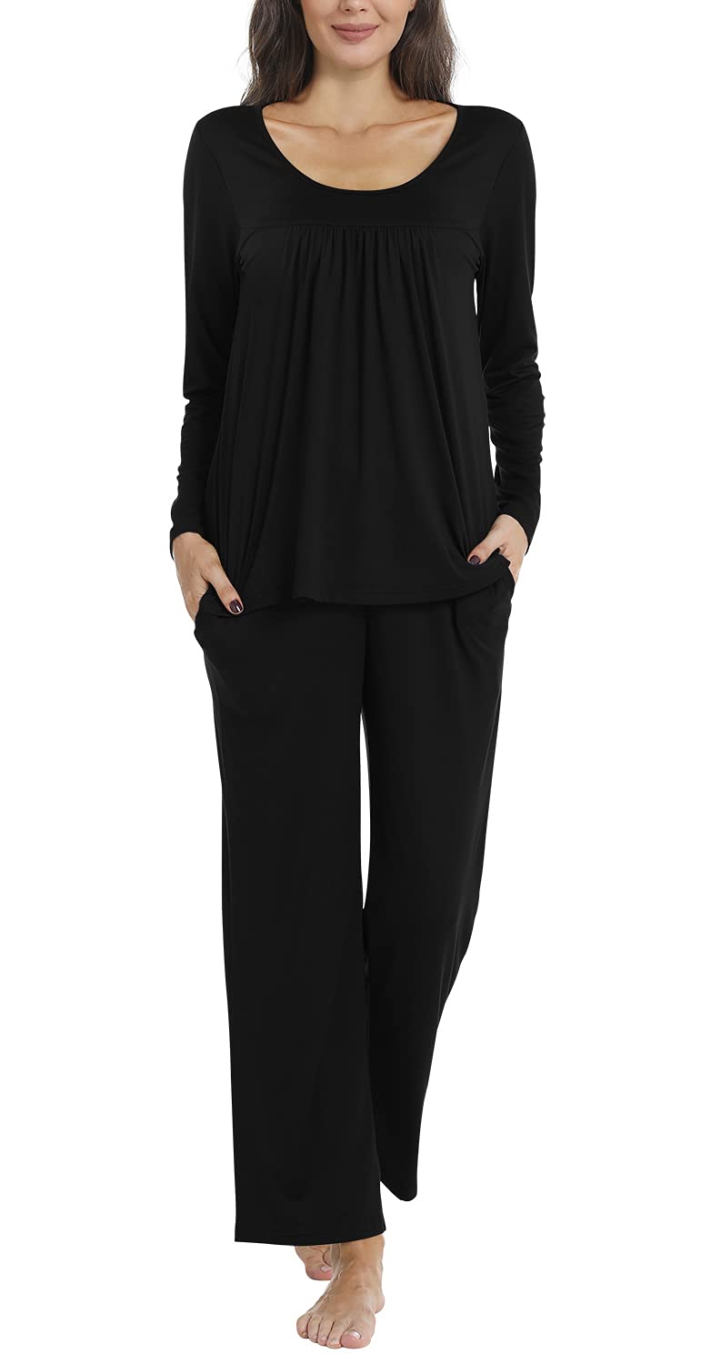POPYOUNG Women's 2-Piece Fall Pajama Set - Cozy Long Sleeve Sleepwear & Lounge PJS with Pockets - Perfect for Autumn Nights, Relaxing at Home, and Gift Giving
