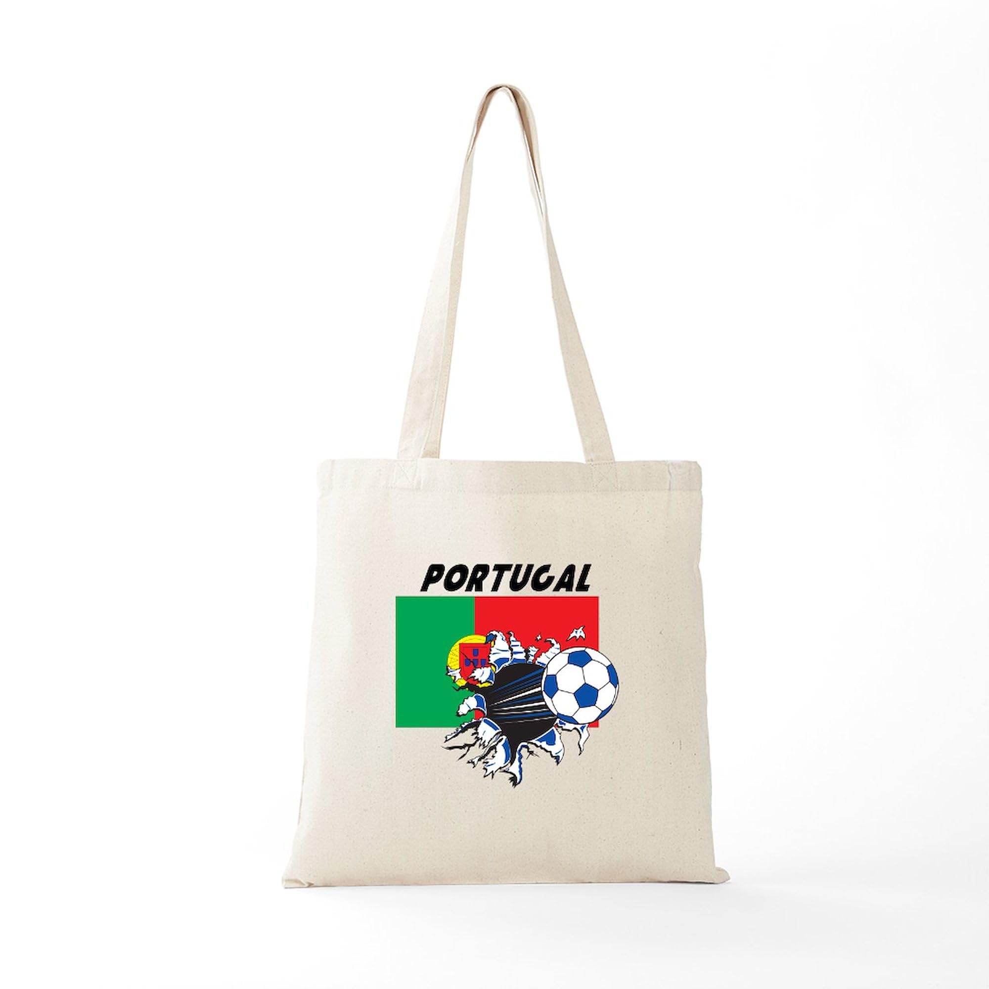 Portugal Soccer Tote Bag - Natural Canvas Reusable Grocery Shopping Bag for Fans, Sports Games & Beach Outings