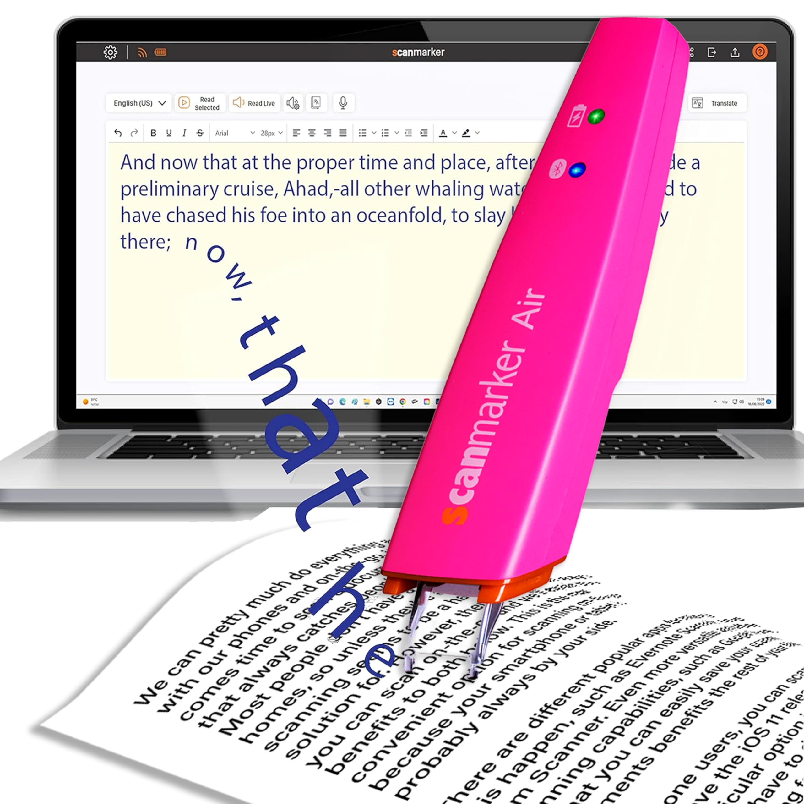 Scanmarker Air Pen Scanner - Wireless OCR Digital Highlighter & Text Reader for Books, Documents - Portable Scanning Pen for Students, Professionals (Pink) - Perfect for Study, Research & Office Work