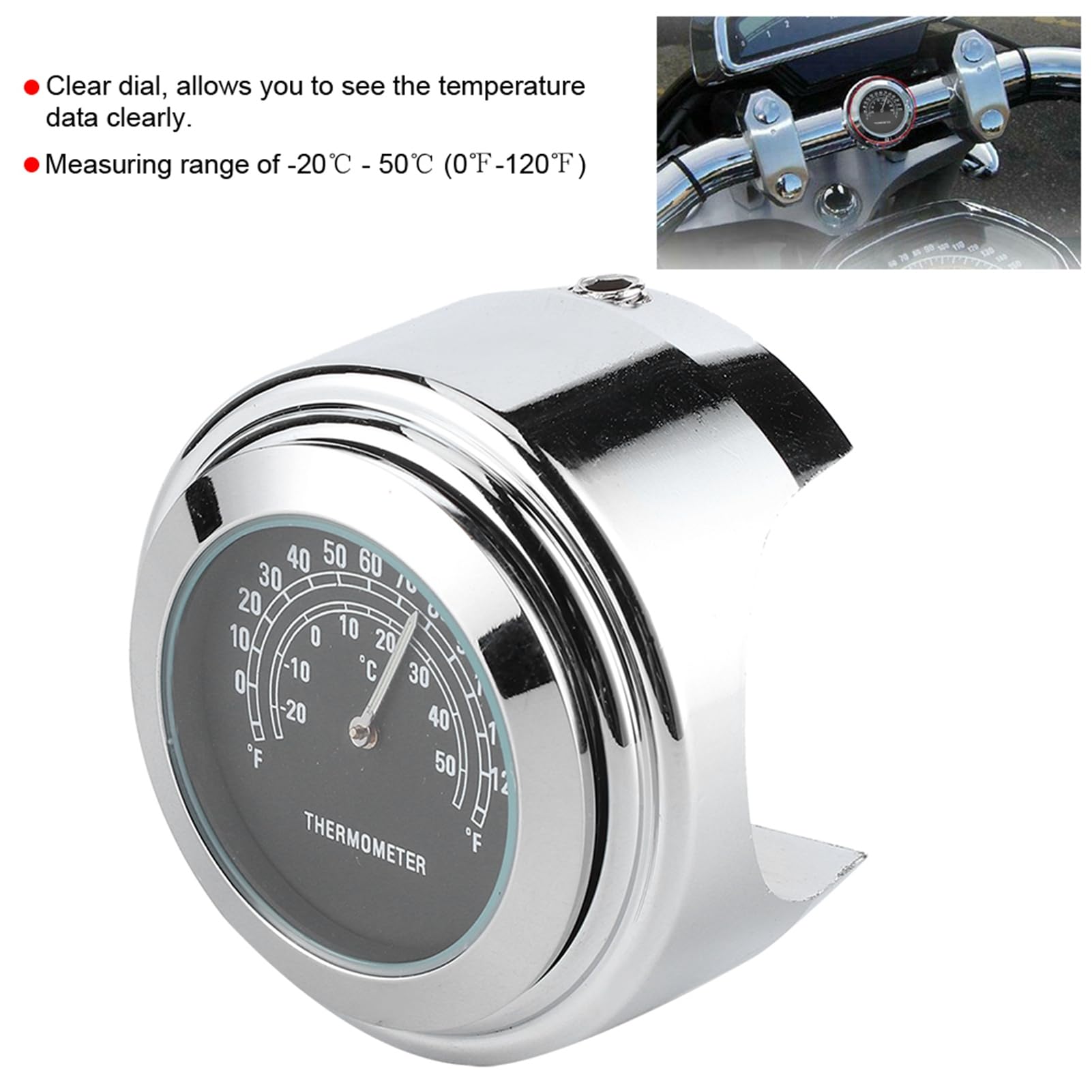 Black Motorcycle Handlebar Thermometer -20℃ to 50℃ | Weatherproof for Riding
