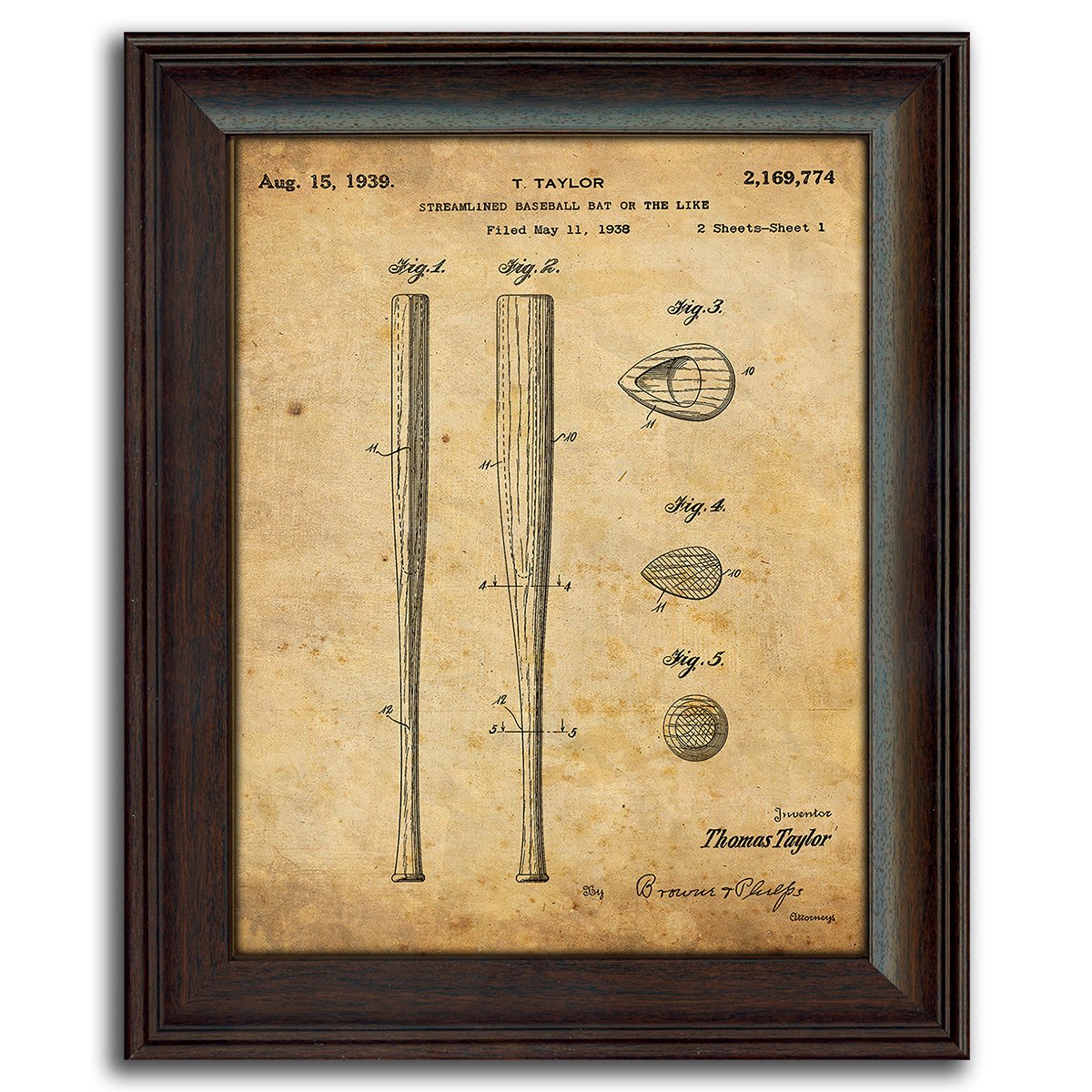4-Piece Framed Modern Baseball Patent Art Set - 14