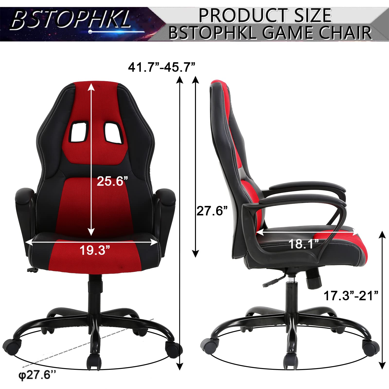 Ergonomic Gaming Chair with Lumbar Support & Headrest - Adjustable Reclining Office Computer Chair for Adults & Teens - High Back Racing Style Swivel Task Chair with Armrests - Perfect for Home Office, Gaming Setup & Workstation (Red)