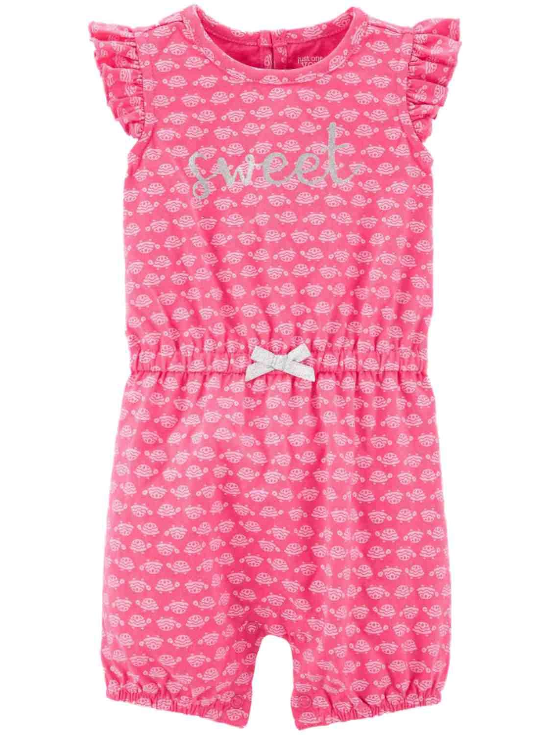 Carters Baby Girls Pink Glitter Sweet Turtle Romper Bodysuit - Soft Cotton One-Piece Outfit for Infants & Newborns - Perfect for Playdates, Photo Shoots & Everyday Wear
