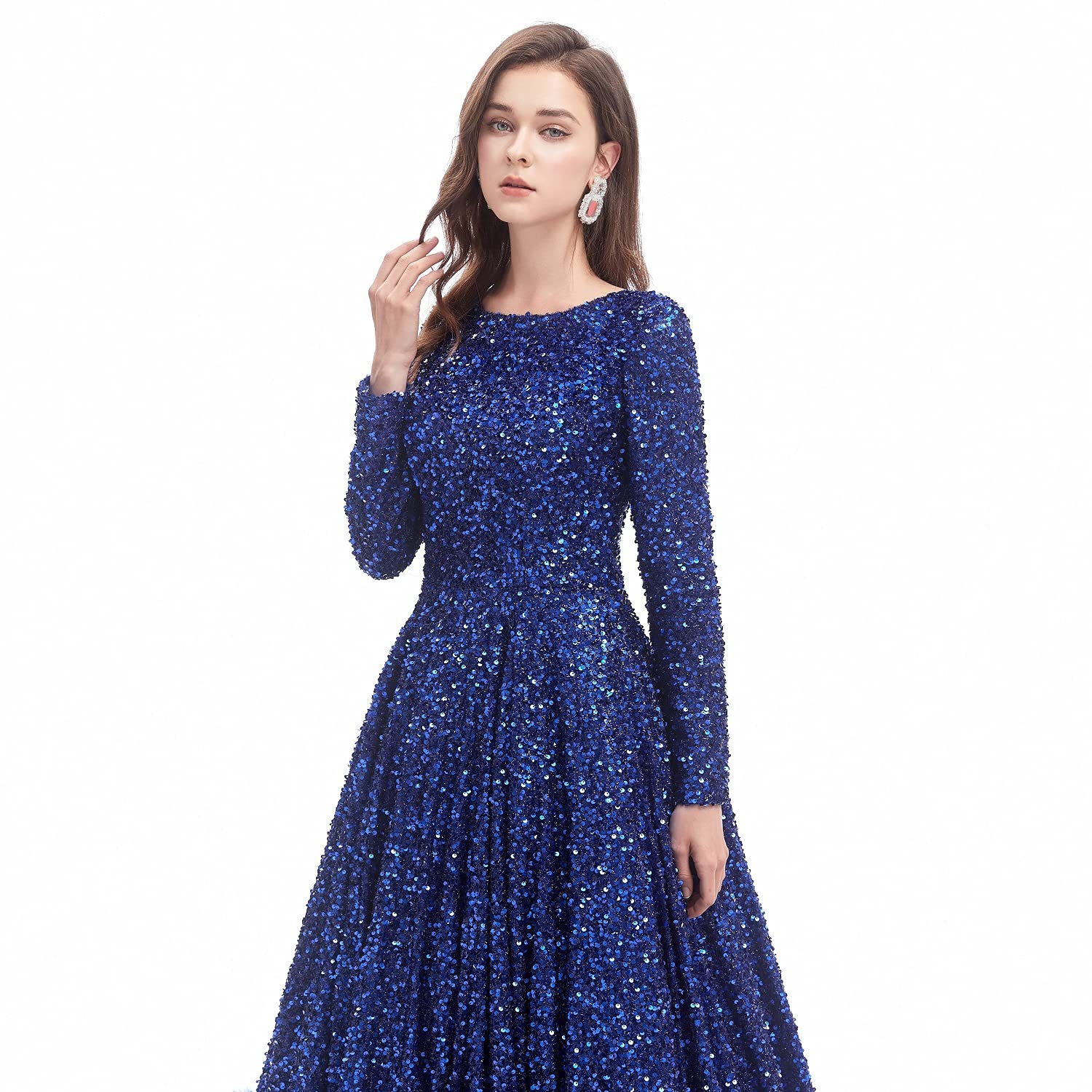 Elegant Women's Sequin Evening Gown with Chapel Train - Luxury Prom Dress for Formal Events, Weddings & Special Occasions