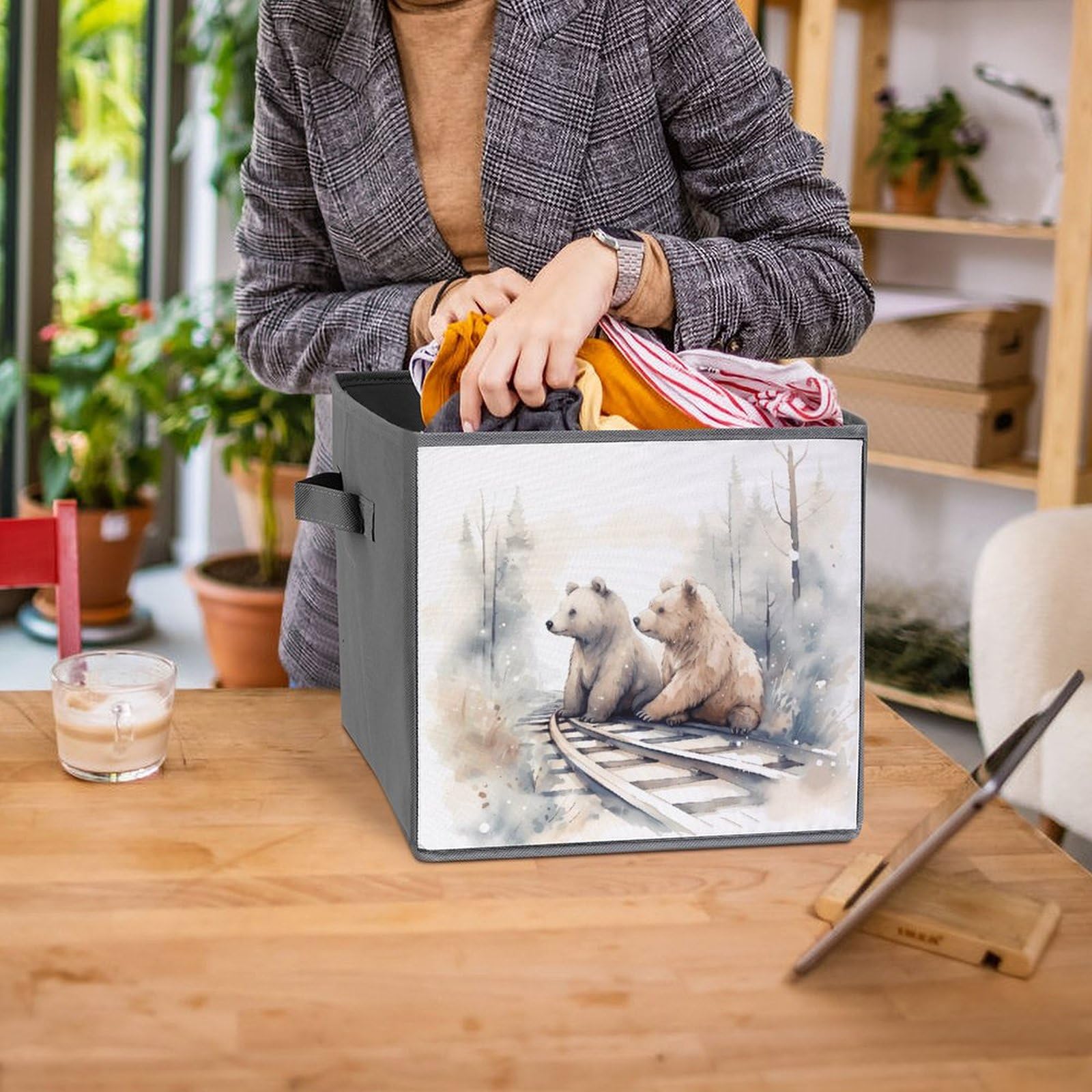 6-Piece Foldable Storage Bins with Bear Train Print - Large Capacity Storage Boxes with Handles for Playroom, Office & Home Organization | Perfect for Kids' Toys, Books & Clutter Control