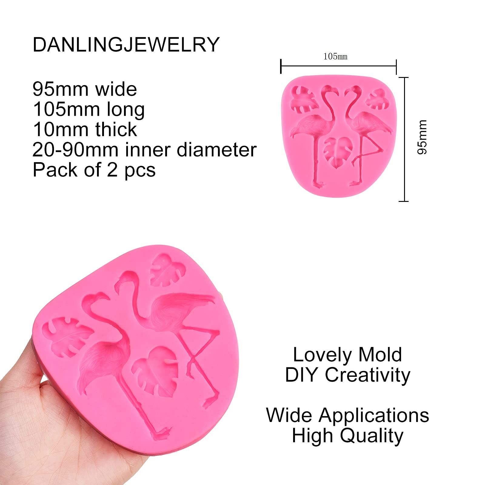 Premium 2-Piece Food Grade Silicone Flamingo & Monstera Leaf Molds for DIY Jewelry Making, Cake Decorating, Fondant Crafts - 105x95mm - Perfect for Home Baking, Wedding Cake Toppers, and Resin Art Projects