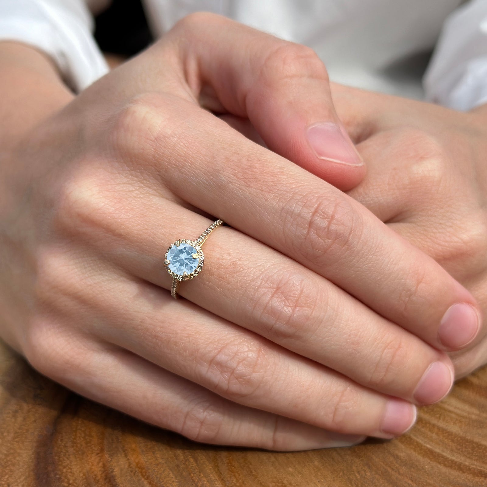 14K Yellow Gold Round Halo Natural Aquamarine Vintage Style Diamond Engagement Ring for Women - Perfect for Weddings, Anniversaries & Special Occasions