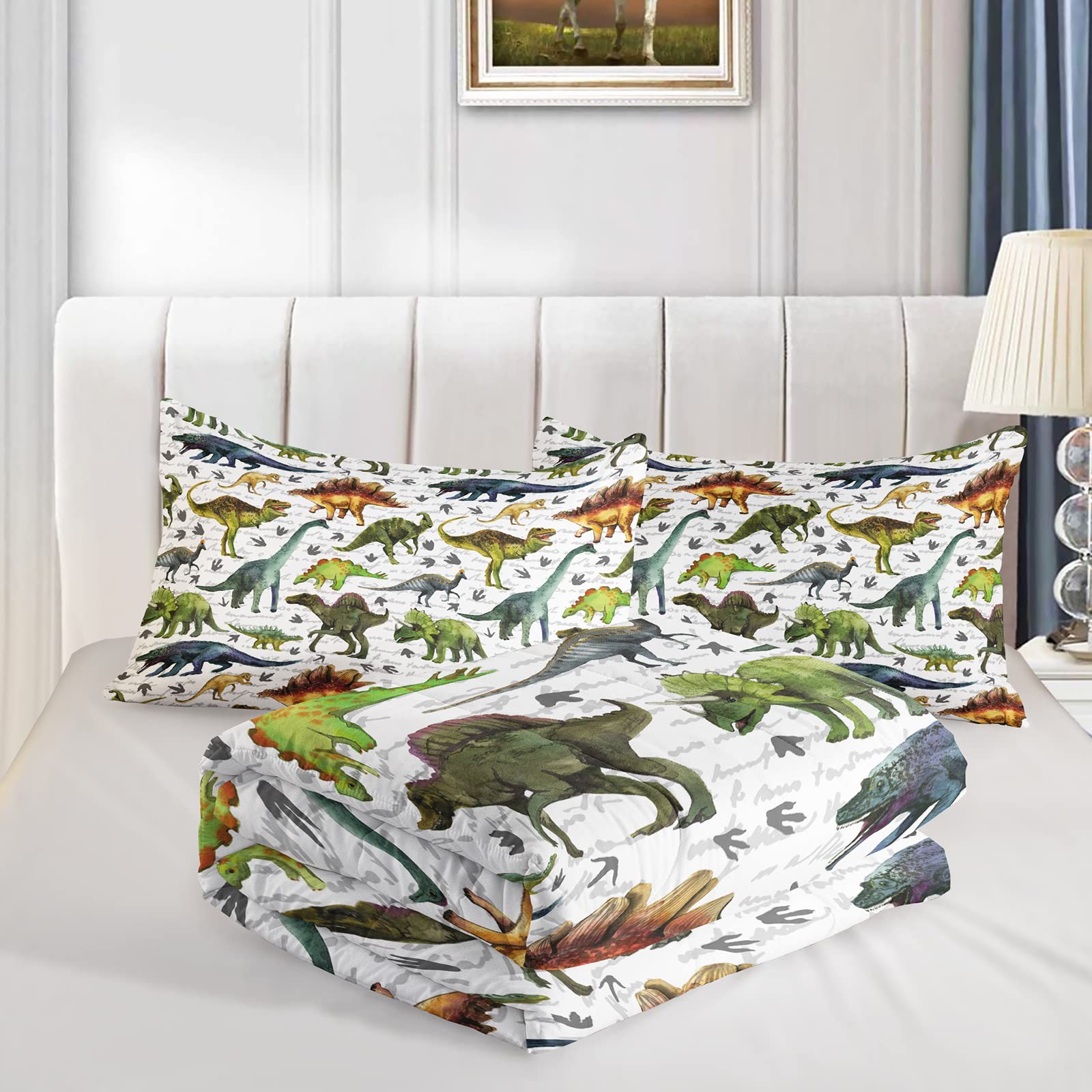 Dinosaur Duvet Cover Twin Size - Jurassic Dino 3 Piece Bedding Set for Boys with Pillow Shams | Ultra Soft, Lightweight & Breathable All Season Comforter | Perfect for Kids' Bedroom, Dinosaur Themed Nursery or Gift