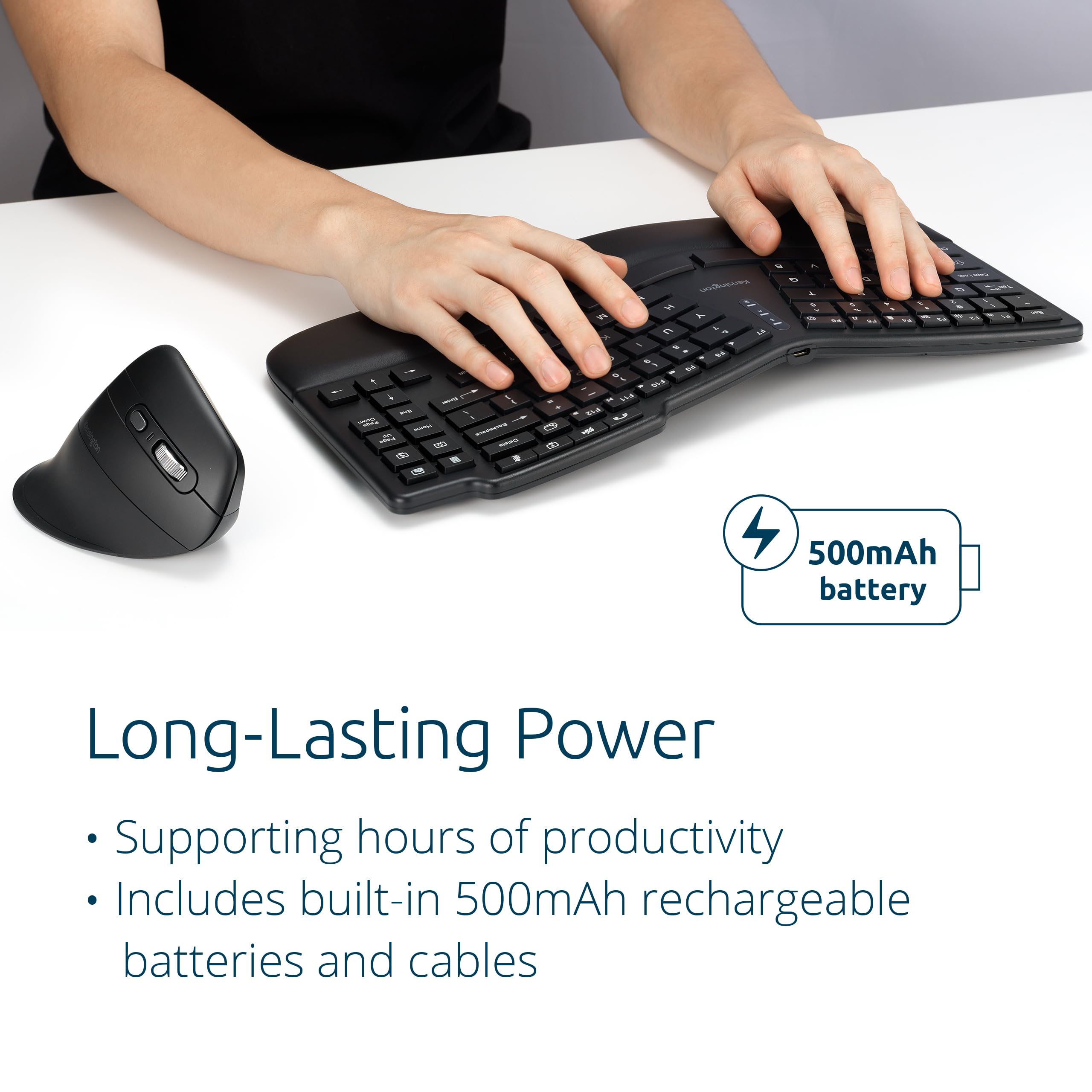 Kensington Pro Fit Ergo KM675 EQ Wireless Ergonomic Keyboard and Mouse Combo - Rechargeable Split TKL Keyboard, Bluetooth & 2.4GHz for 3 Devices, Programmable Keys (Black, K75492US) - Perfect for Office Work, Gaming & Home Computing
