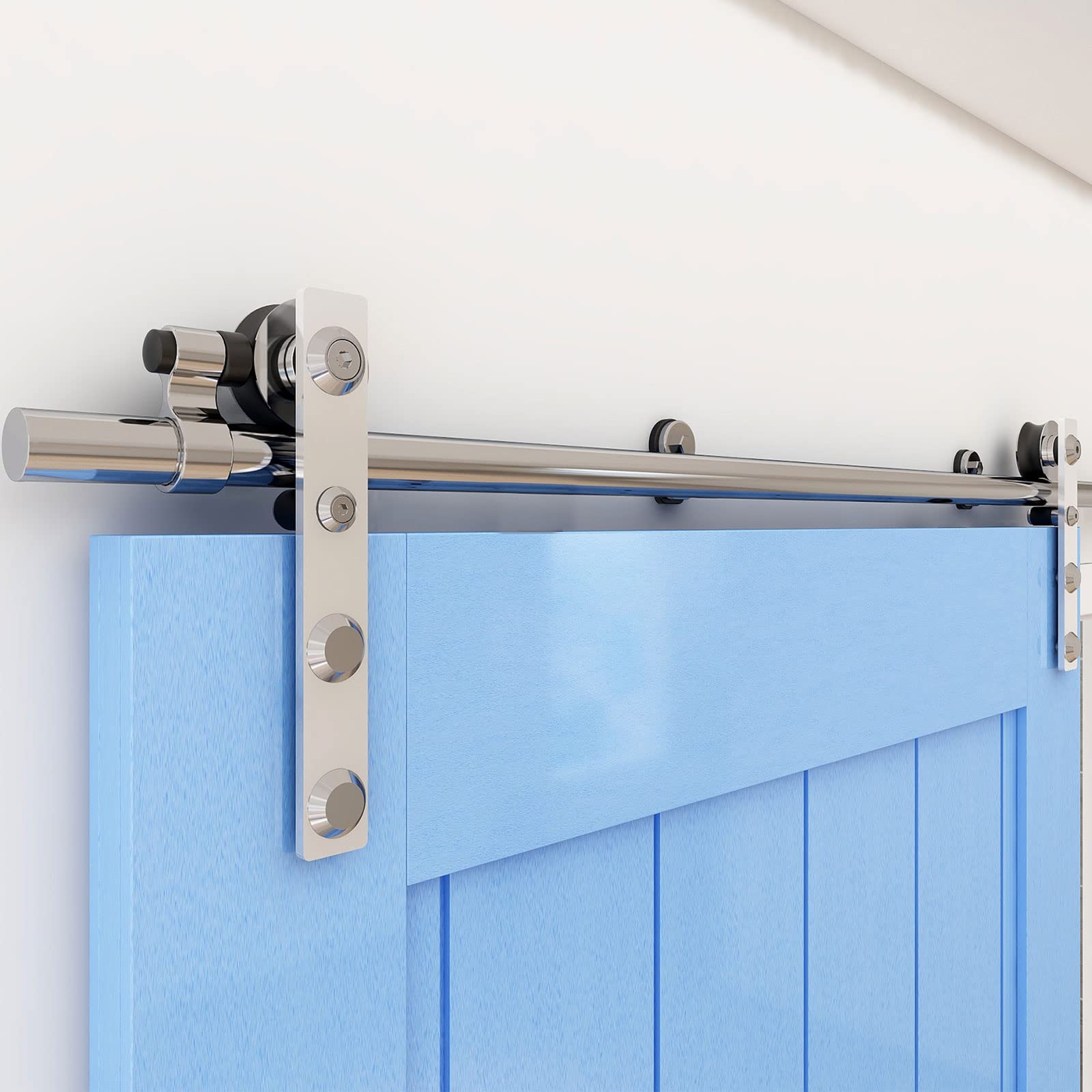 11FT Heavy Duty Stainless Steel Sliding Barn Door Hardware Kit for Single Wooden Door - Flat Shape Hanger - Perfect for Farmhouse, Loft & Rustic Home Decor