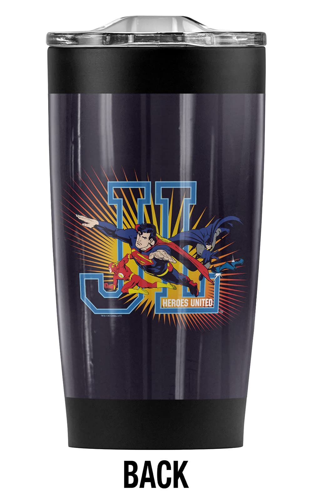 Justice League Heroes United Black Stainless Steel Tumbler 20oz - Vacuum Insulated Coffee Travel Mug with Leakproof Sliding Lid | Double Wall Hot & Cold Drink Cup | Perfect for Office, Gym, Camping & Road Trips