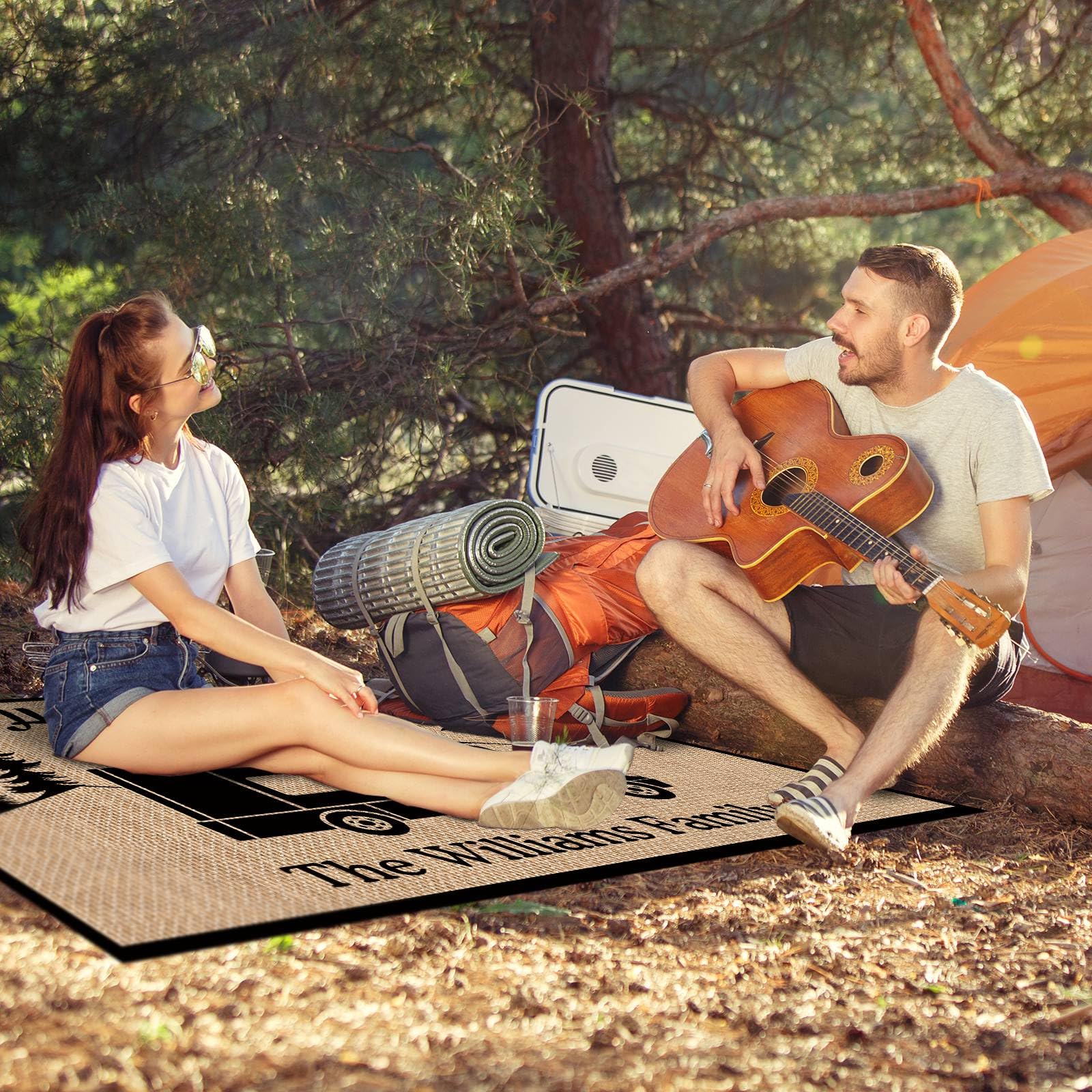 Custom RV Rug - Happy Campers Outdoor Camping Mat 48x72 Inch for Trailers, Patio & Floor - Waterproof Durable RV-13 Decor - Perfect for Camping Trips, Picnics & Outdoor Gatherings