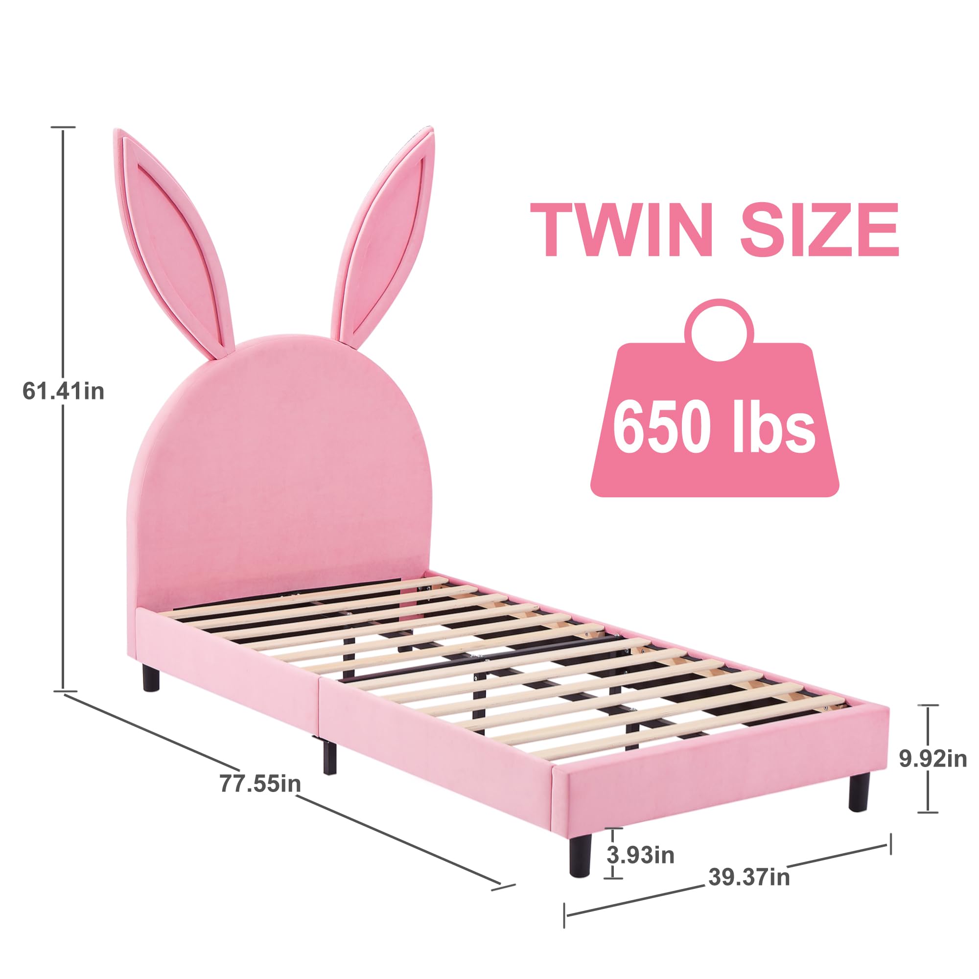 VECELO Twin Size Bed Frame for Kids with Upholstered Headboard - Wooden Slat Support, No Box Spring Needed - Princess Style Bed for Girls - Perfect for Bedrooms, Playrooms & Sleepovers