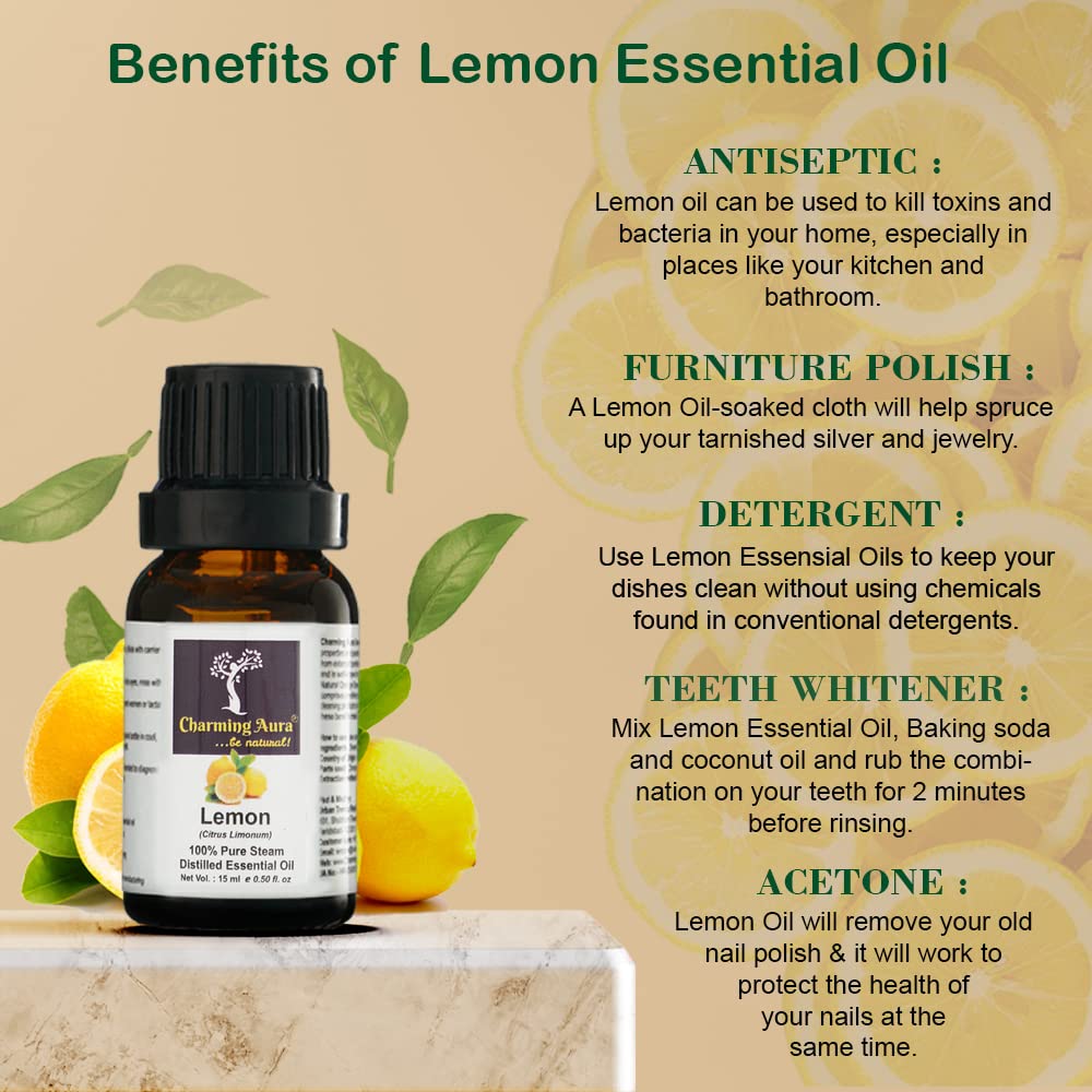 Pack of 2 Pure Lemon Essential Oils - 100% Natural Therapeutic Grade for Face, Hair, Skin Care & Nails | Aromatherapy & Home Cleaning Uses | Fresh Citrus Scent for Diffusers, Massage & DIY Beauty Products