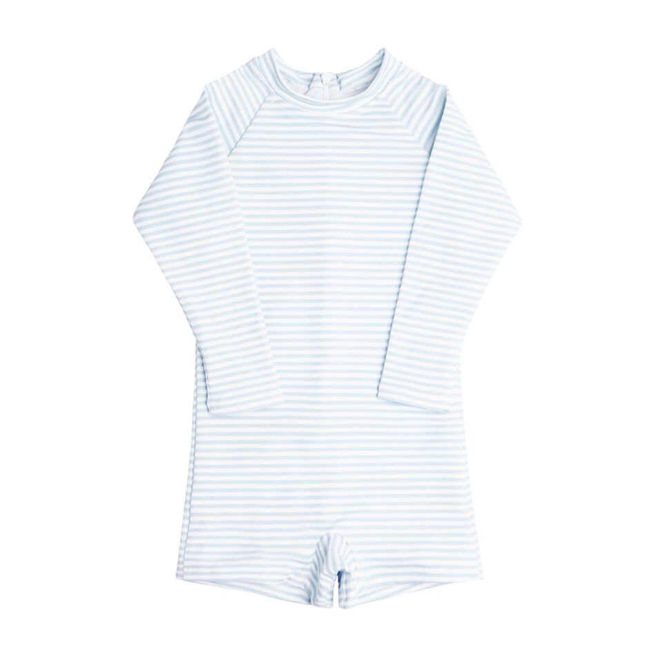 Unisex Powder Blue Stripe Rashguard One Piece - UPF 50+ Sun Protection for Swimming, Surfing & Water Sports