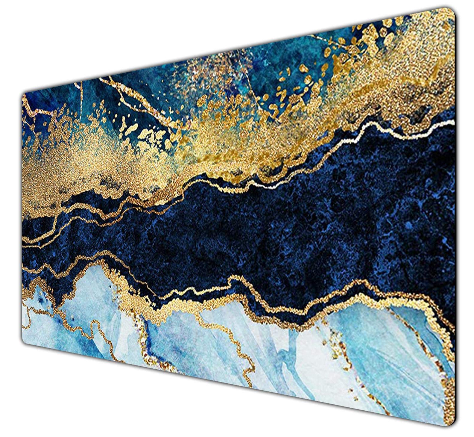 Premium Extended Gaming Mouse Pad - XXL Non-Slip Rubber Base Keyboard & Mouse Mat (23.6x13.8x0.12inch) - Blue Cracked Marble Design for PC, Laptop, Workstation | Ideal for Gaming, Office Work & Home Use