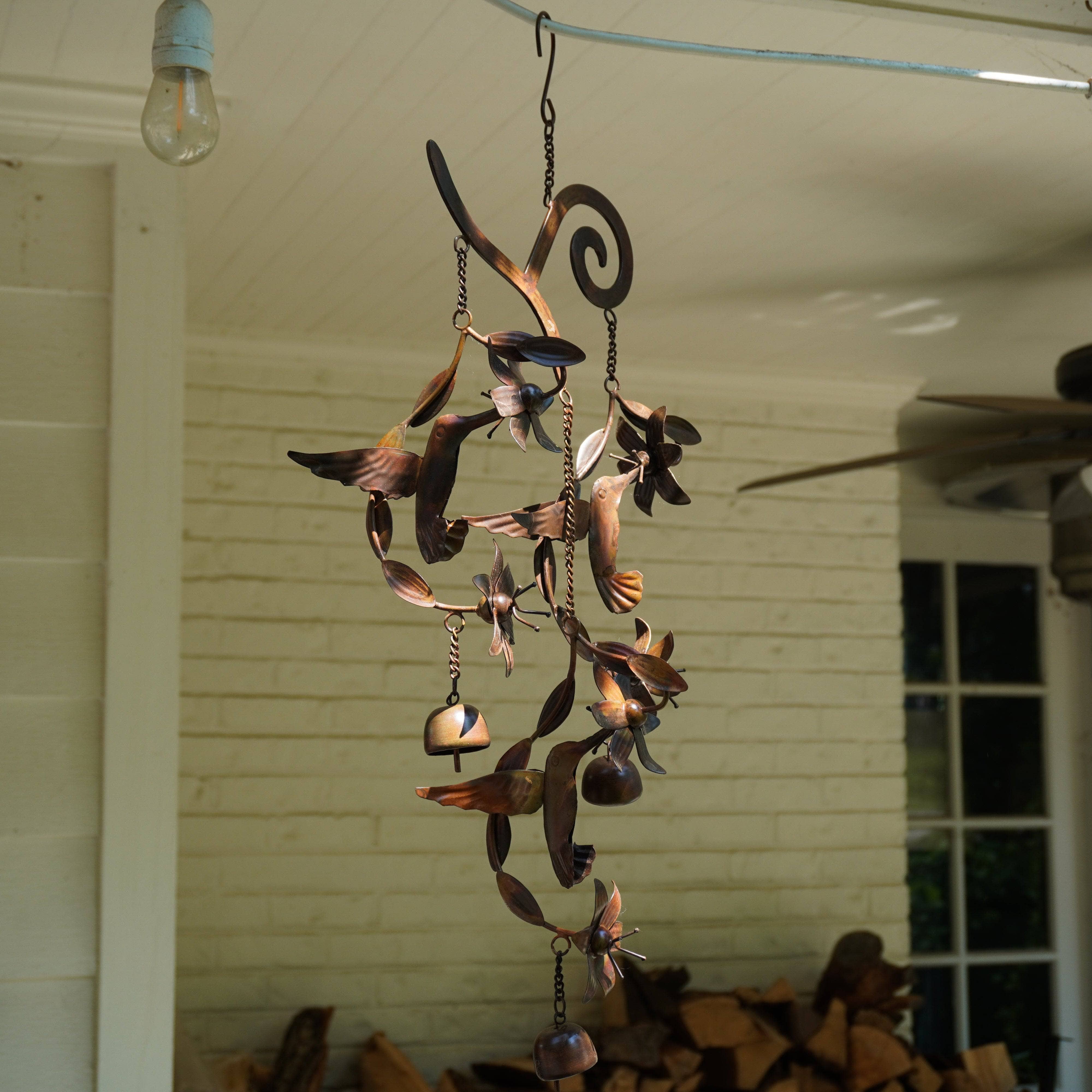 Beautiful Hummingbird & Floral Wind Chime - Handcrafted Metal Garden Decor for Outdoor Patio, Porch & Backyard - Soothing Wind Sounds for Relaxation