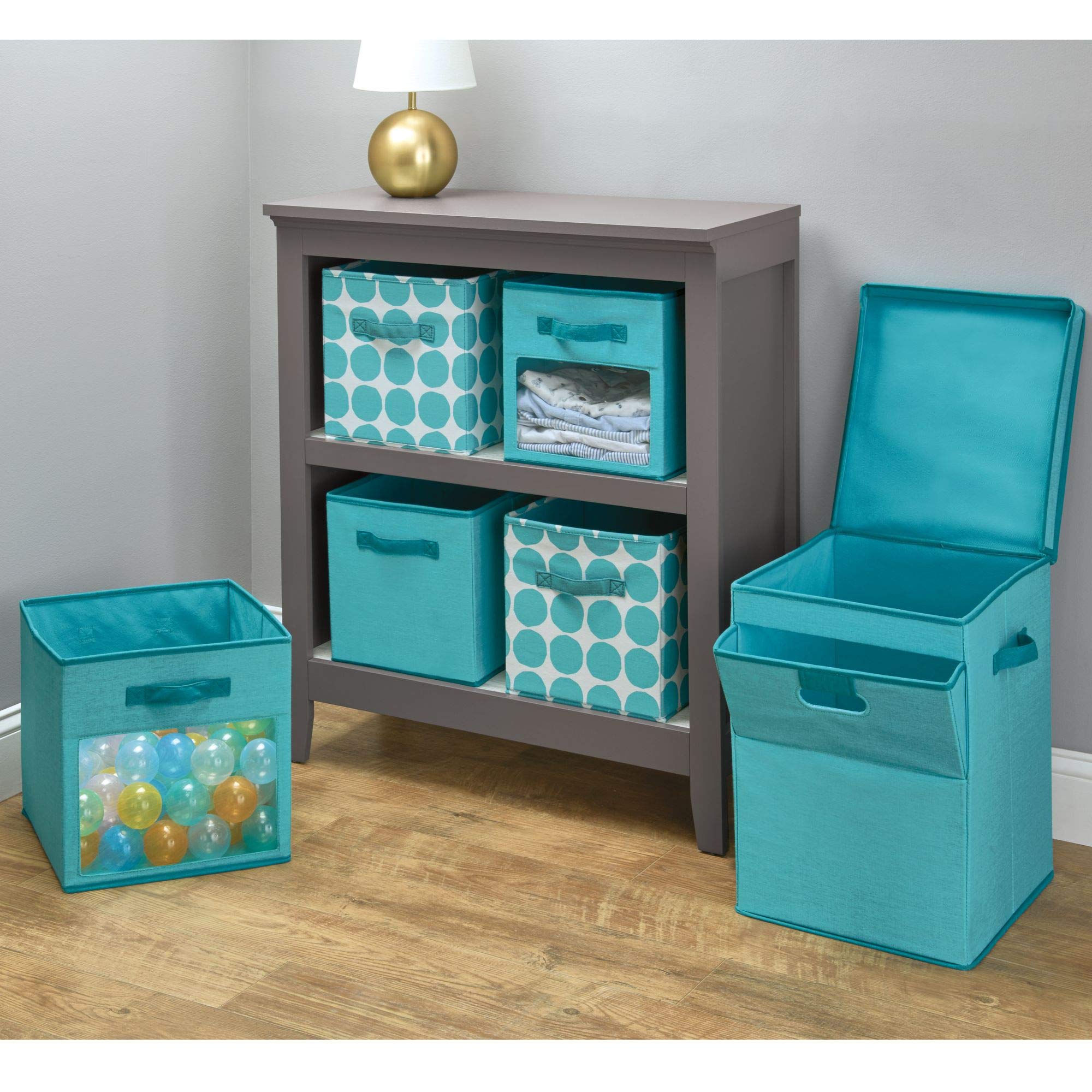iDesign Emmy Fabric Storage Bin with Lid & Front Opening - Dual Handles for Closet, Bedroom, Nursery, Toys Organization - Teal Storage Basket for Home, Office & Kids Room Organization