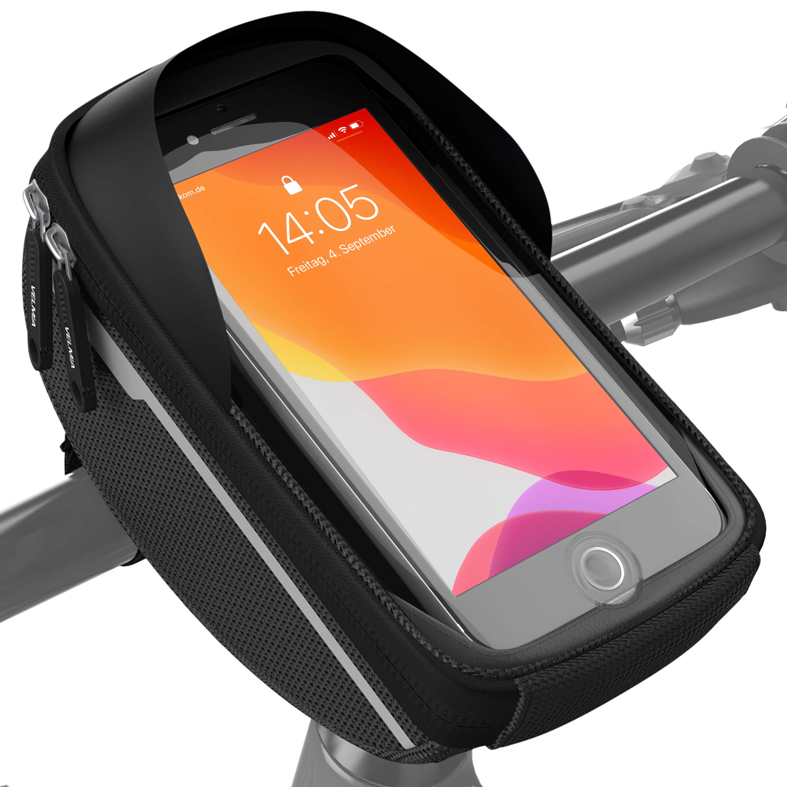 VELMIA Waterproof Bike Phone Mount Bag for Handlebar - Universal Fit for Touchscreen & Non-Touchscreen Phones | Bicycle Phone Holder for Cycling, Commuting & Outdoor Adventures