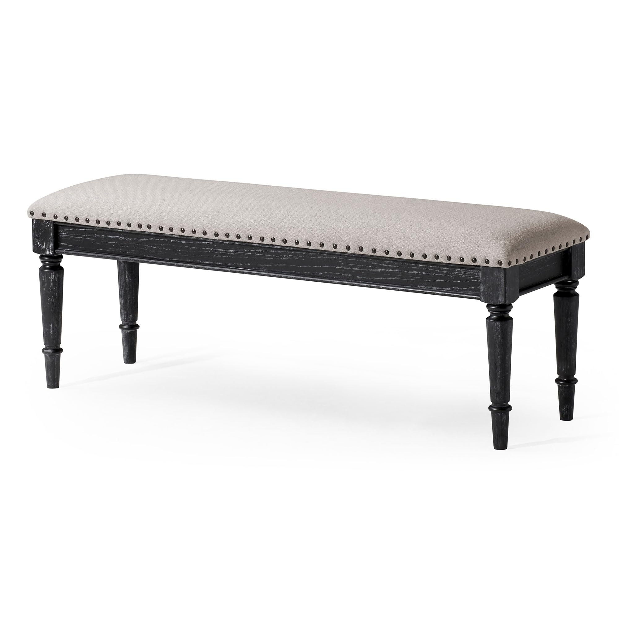 Elizabeth Traditional Wooden Upholstered Bench with Padded Seat - Antique Black Finish for Kitchen, Dining Room, Entryway & Bedroom | Stylish Seating Solution for Home Decor