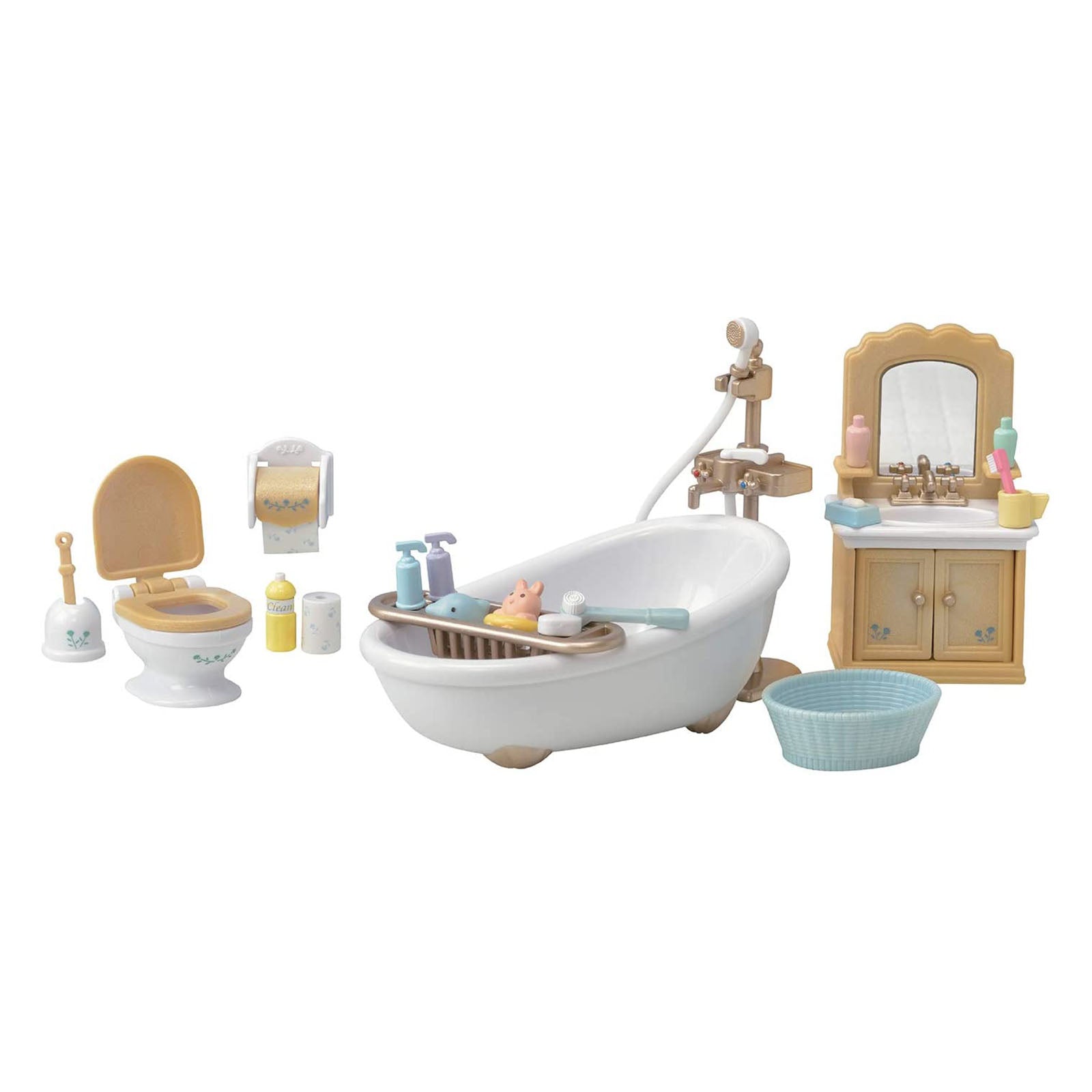 Calico Critters Country Bathroom Furniture Set - Miniature Dollhouse Bathroom Accessories for Sylvanian Families Collection | Perfect for Kids Pretend Play & Dollhouse Decor