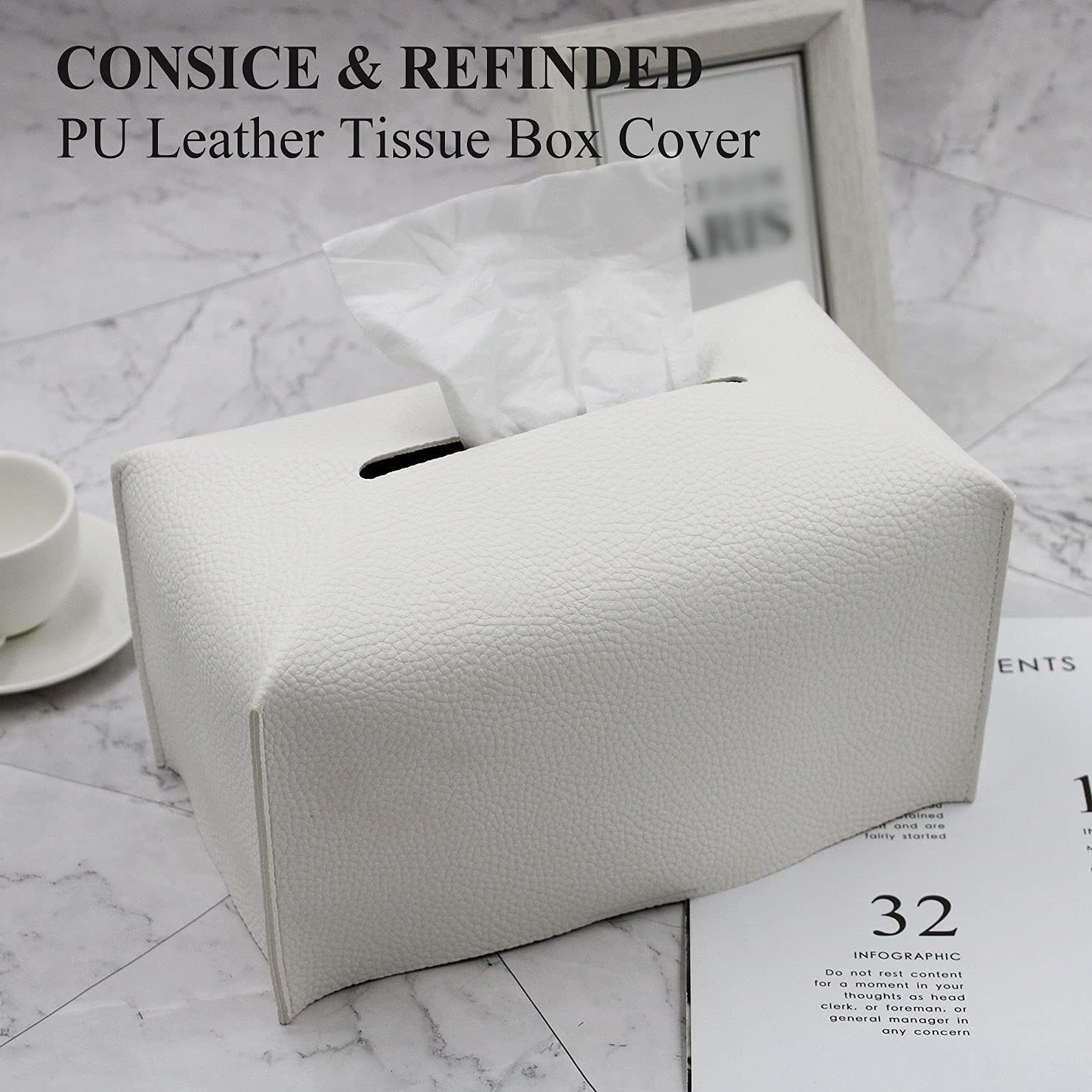 Livelab PU Leather Tissue Box Cover - Modern Decorative Rectangular Tissue Box Organizer Holder (9.5