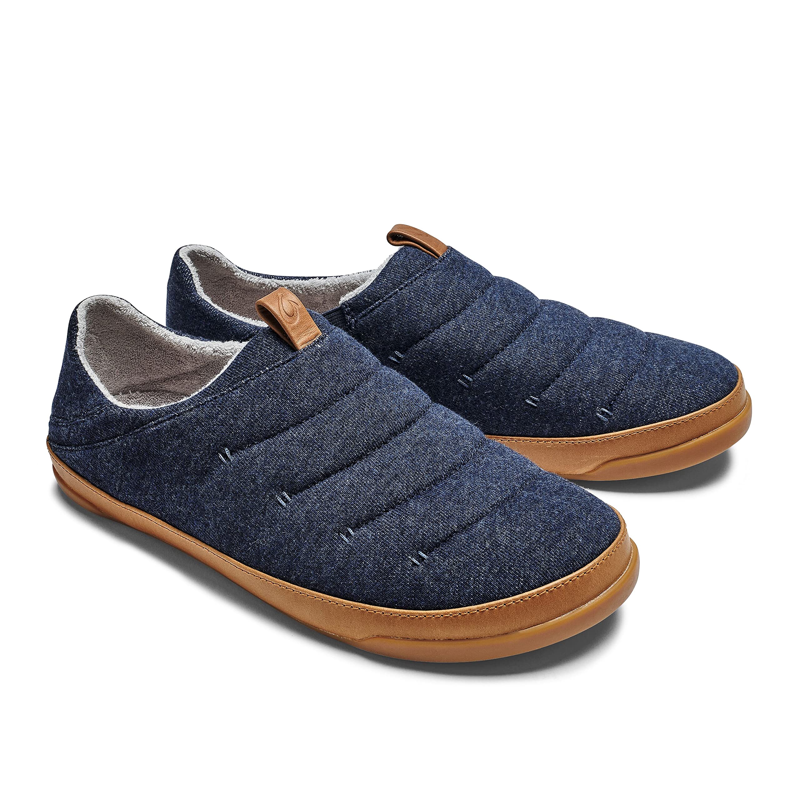 OluKai Mahana Men's Soft Cotton Slippers - Breathable Cotton Blend Jersey & Premium Leather Pull Loop - Comfortable Indoor/Outdoor House Shoes for Relaxation & Lounging