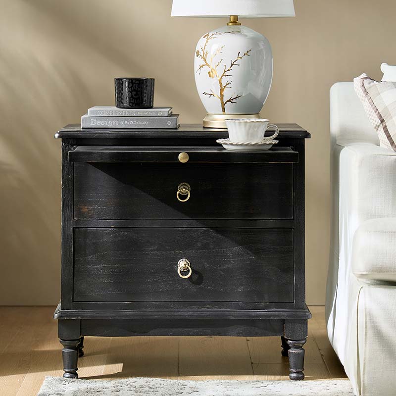 Solid Wood 2 Drawer Nightstand with USB Charging Ports, Pull-Out Shelf & Optional Styles - Modern Bedside Table for Bedroom, Guest Room & Small Spaces