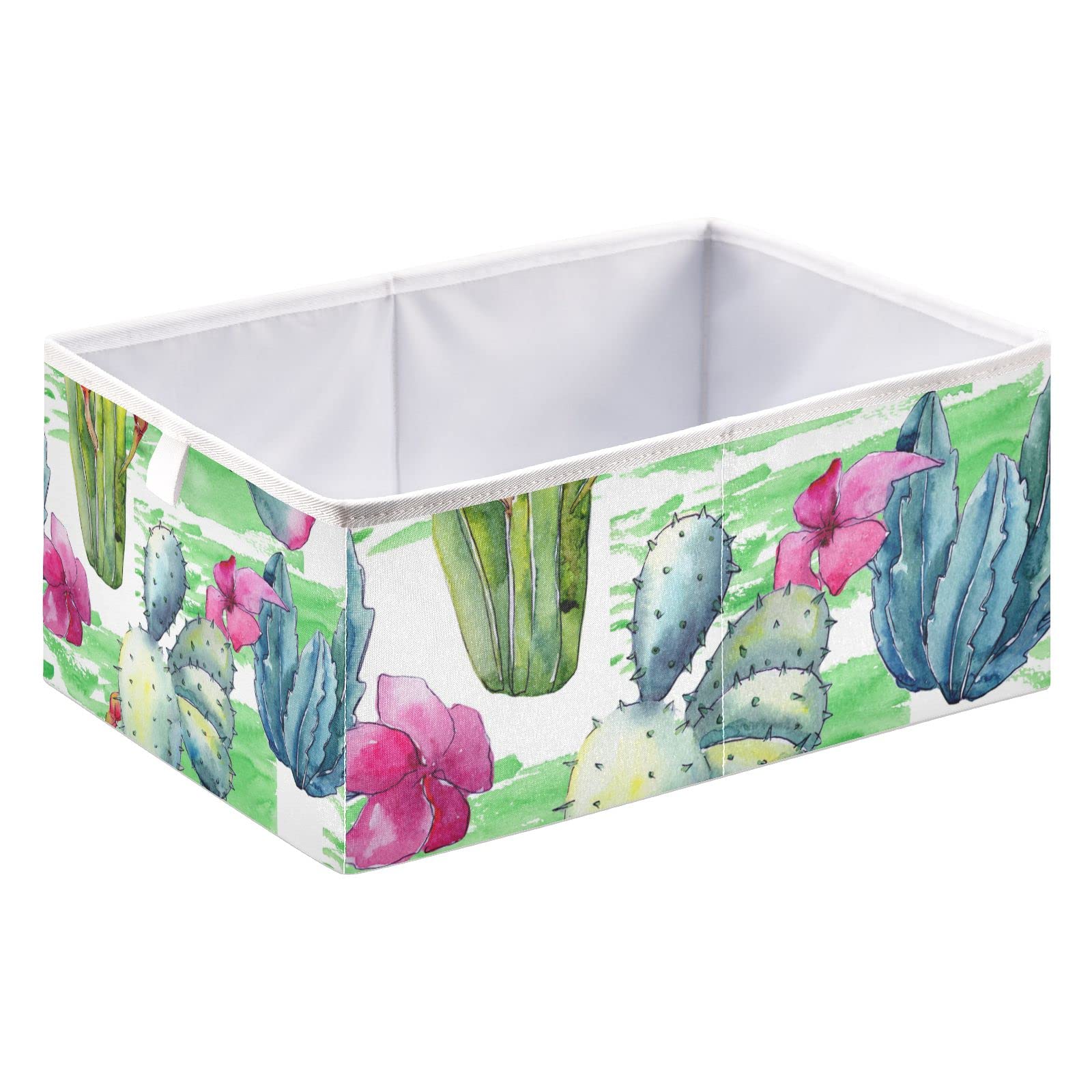 Wildflower Cactus Watercolor Collapsible Storage Basket - Rectangular Toy Bin, Nursery Hamper & Organizer for Makeup, Closet, Bathroom, Bedroom | Perfect for Kids' Room Organization & Home Decor