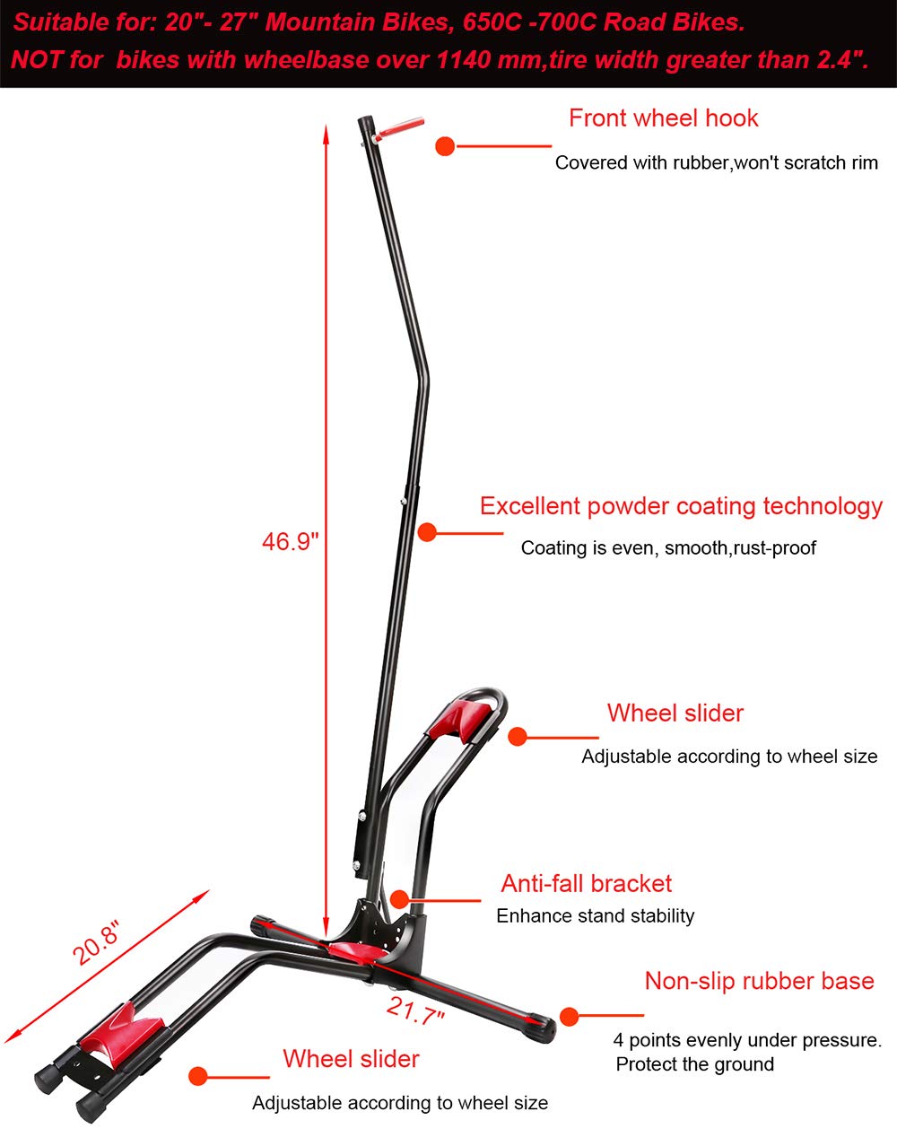 Aolbic Hasitpro Bike Floor Stand - Vertical Indoor Bike Rack for Mountain & Road Bikes (20