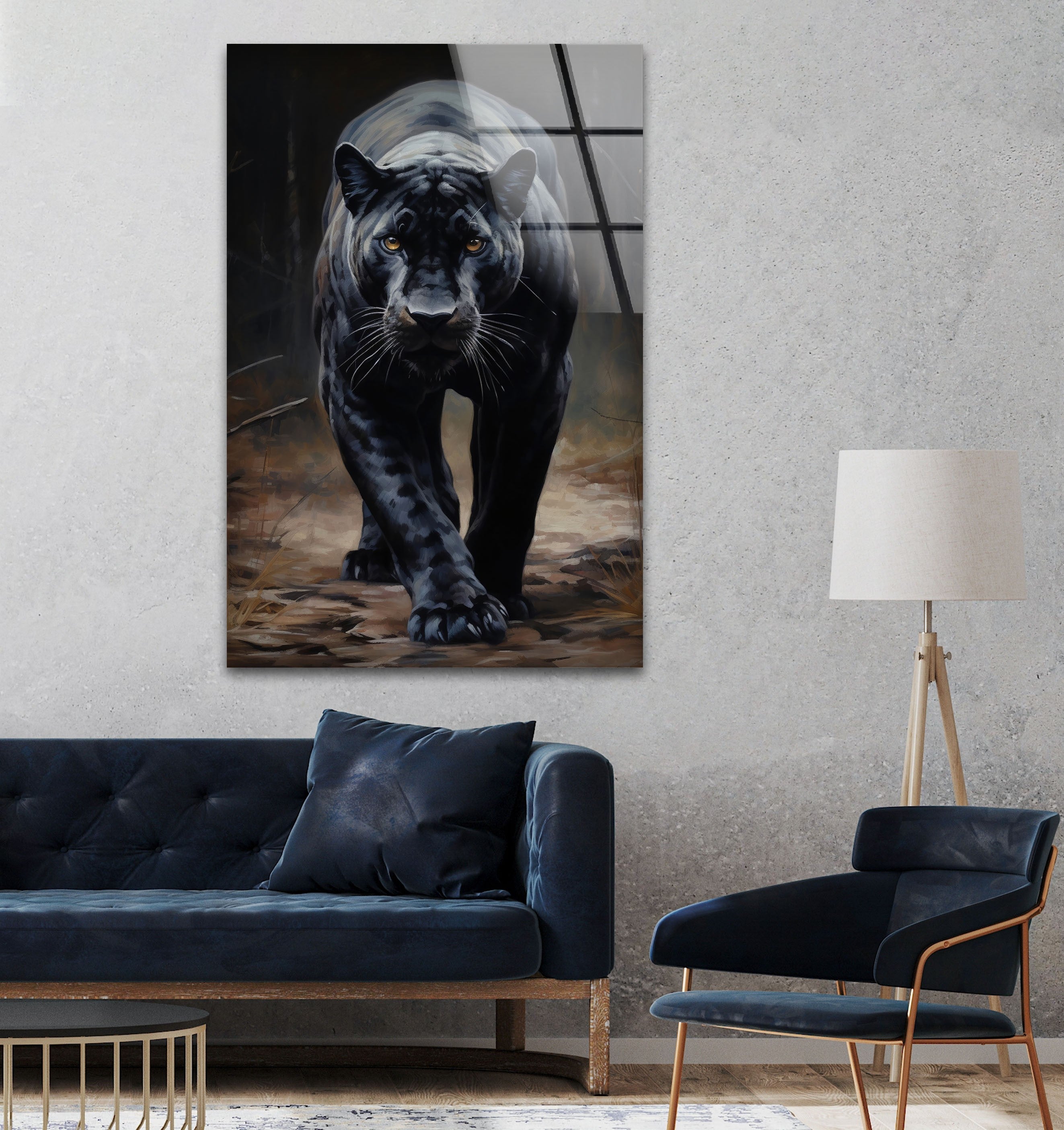 Stylish Black Puma Glass Wall Art Decor - Modern Animal Themed Home & Office Decoration - Perfect for Living Room, Bedroom, or Office Spaces