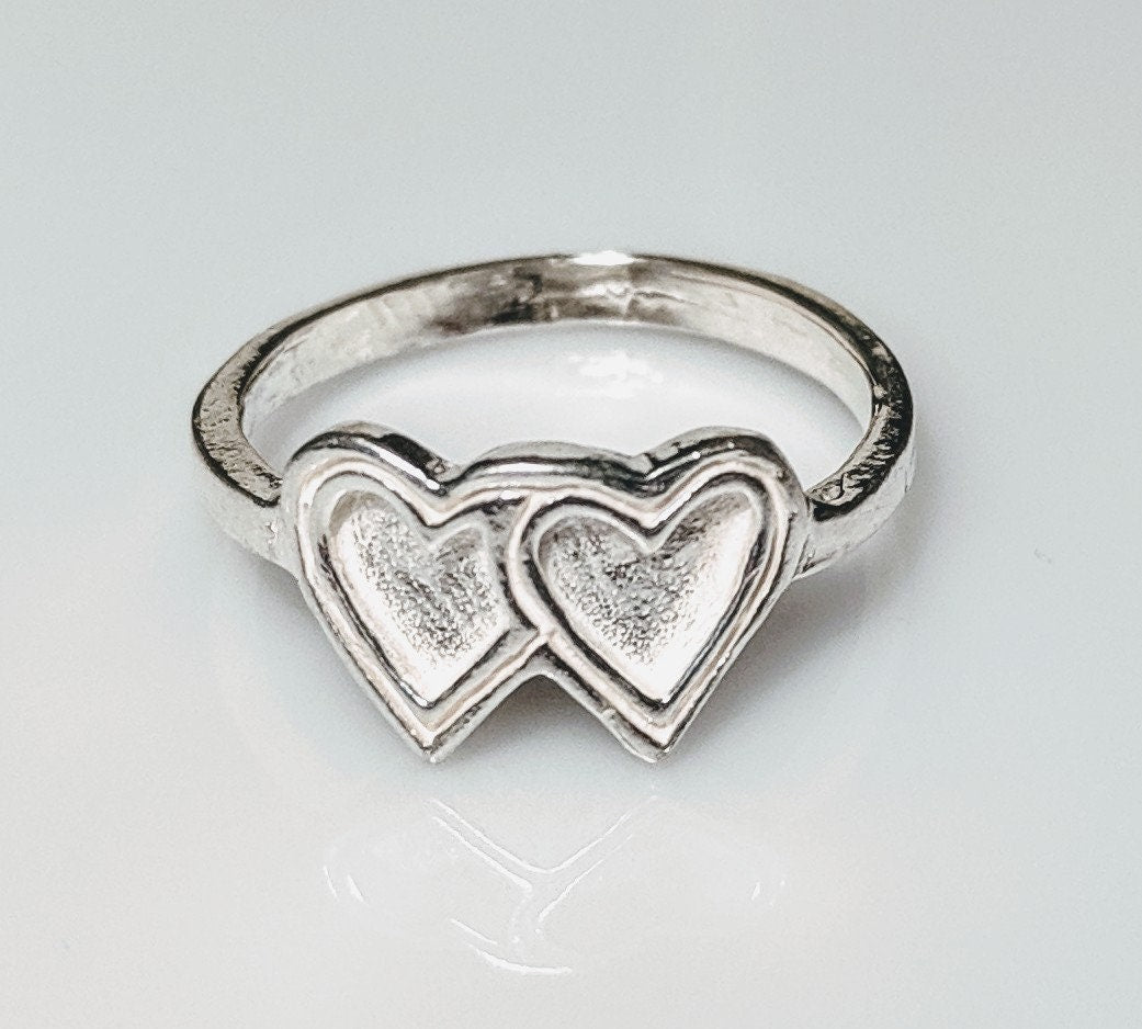 Sterling Silver Inlay Double Heart Blank Ring Setting - Rough Cast DIY Jewelry Making - Size 4-7 (563-139) - Perfect for Silversmiths, Engraving Projects & Handmade Jewelry Creation - Ideal for Wedding Bands, Promise Rings & Custom Jewelry Designs