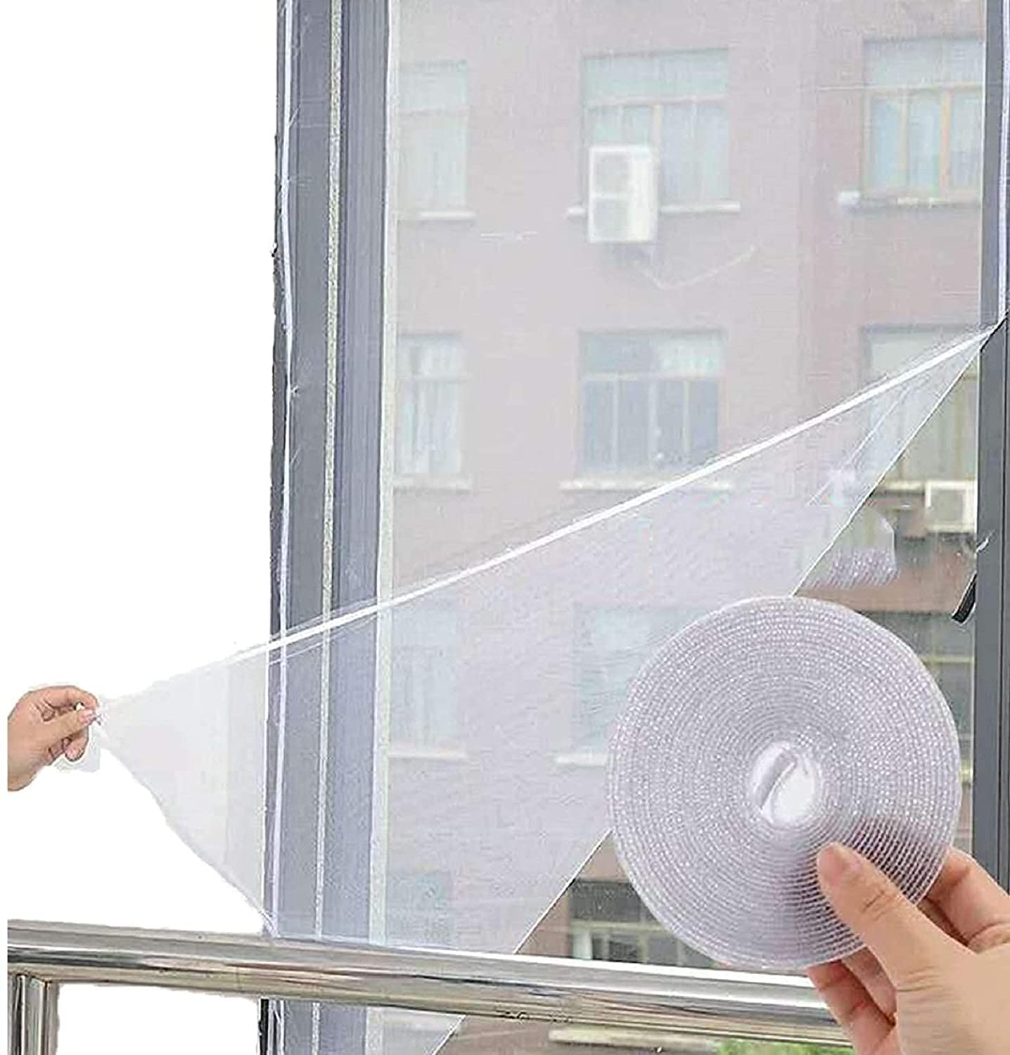 White Pre-Stitched Fiberglass Window Mosquito Net - 5x5 ft Self-Adhesive Hook Tape Insect Screen for Bedroom, Nursery & Patio Doors | Bug Proof Mesh for Windows & Sliding Doors
