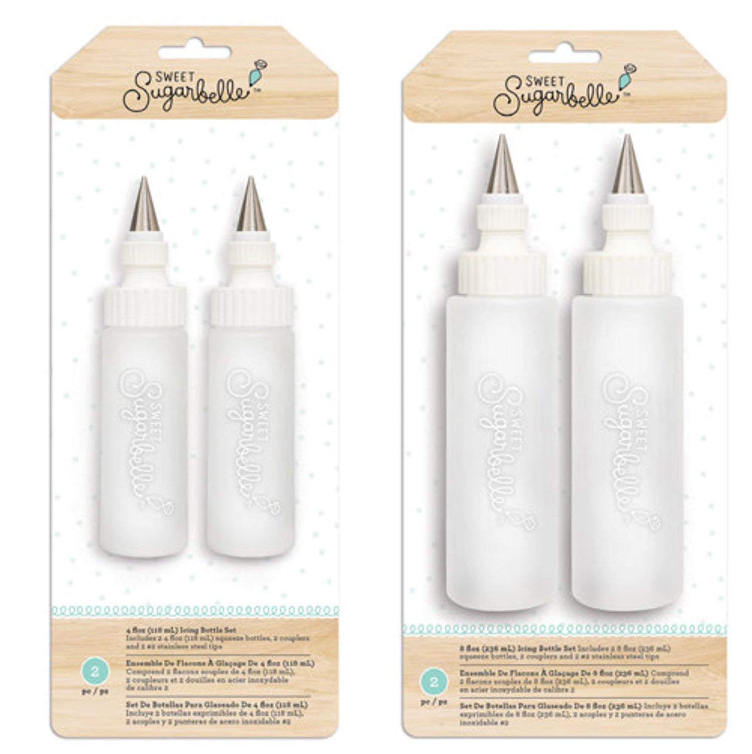 Sweet Sugarbelle Cookie Icing Bottles - 4oz & 8oz Squeeze Bottles with Couplers & Stainless Steel Tips for Cake Decorating, Cookie Design, and DIY Dessert Crafts