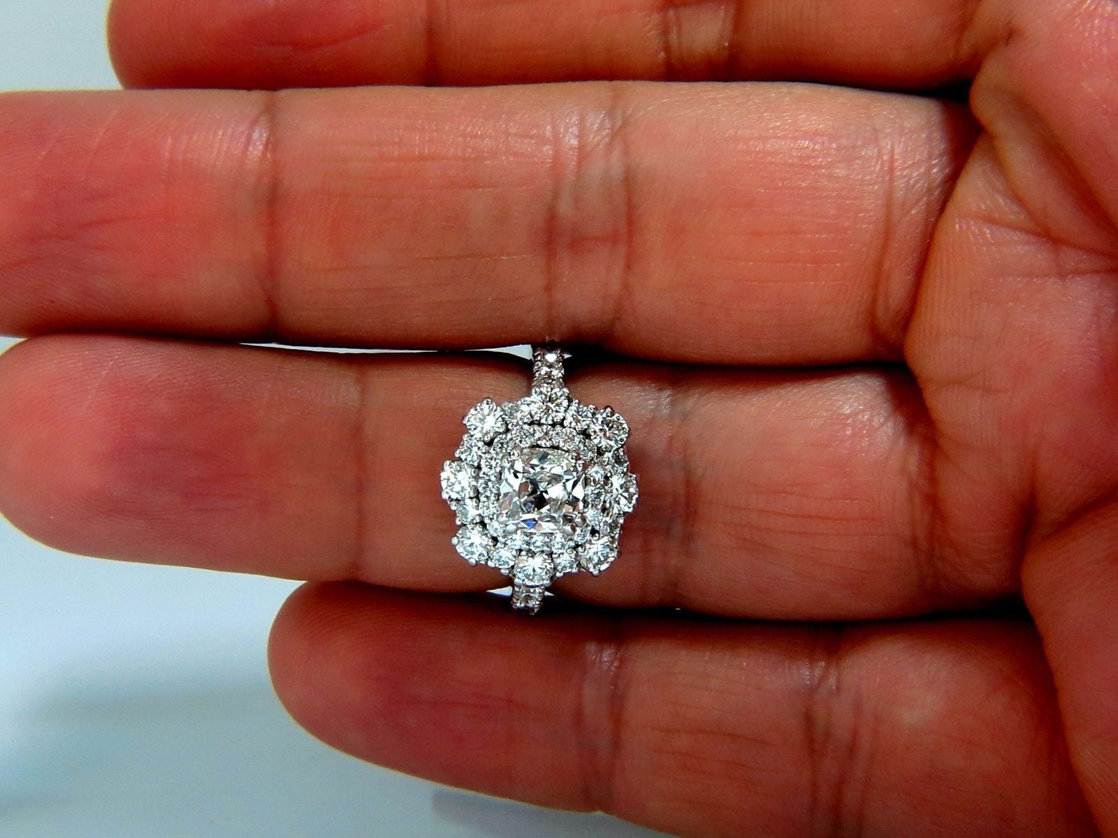1.70ct GIA Certified Cushion Cut Diamond Ring in 14kt Gold - E/VS Clarity, Petite Cluster Design for Engagement, Wedding & Anniversary Gifts