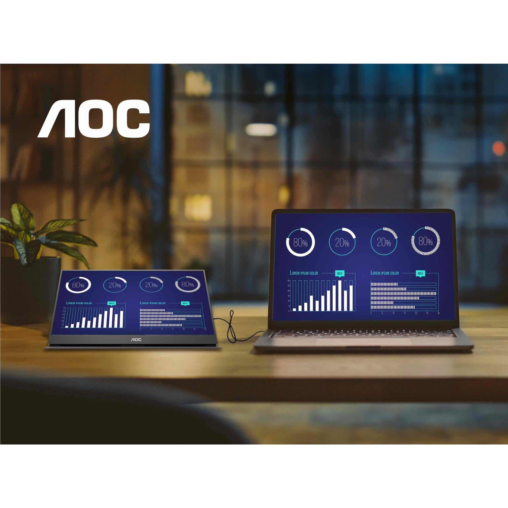 AOC 16T10 15.6 Inch FHD IPS Portable Monitor with USB-C & HDMI - Slim Second Screen for Laptop, Gaming, and Office Work