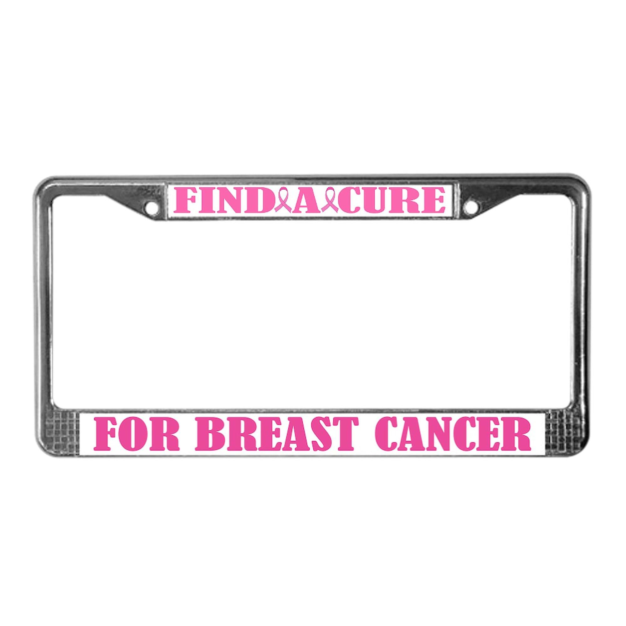 Pink Ribbon Breast Cancer Awareness License Plate Frame - Chrome Metal Tag Holder for Cars, Trucks & SUVs - Show Support for Breast Cancer Survivors & Awareness Campaigns