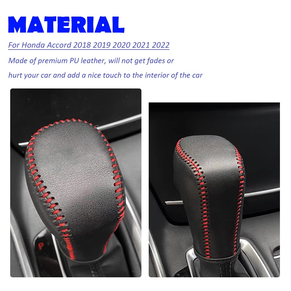 Premium Leather Gear Shift Knob Cover for Honda HRV/CRV 2023, Accord 2018-2023 & Civic 2022+ - Black with Red Stitches - Durable Shifter Protector & Interior Upgrade - Perfect for Daily Driving & Car Enthusiasts
